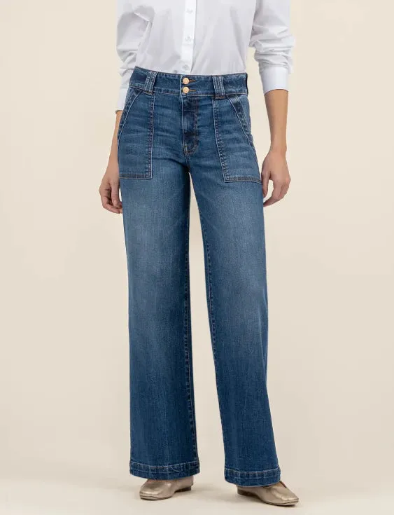 KUT Jodi High Rise Wide Leg Patch Pocket Jeans HighElasticity Office Mood