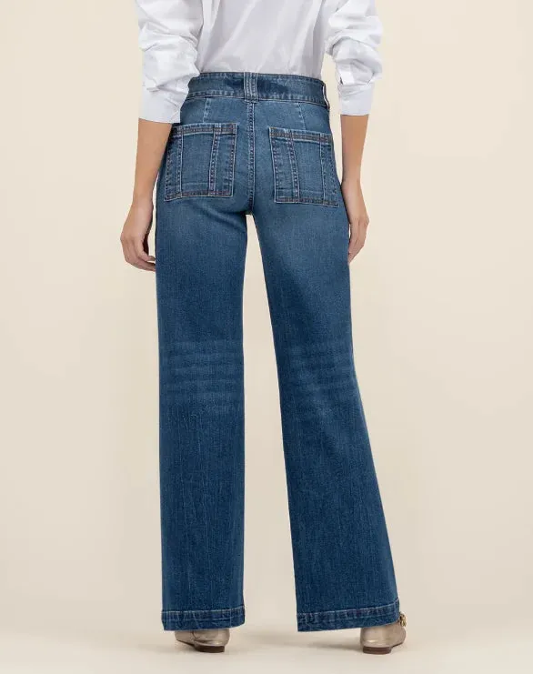KUT Jodi High Rise Wide Leg Patch Pocket Jeans Stretch Fit