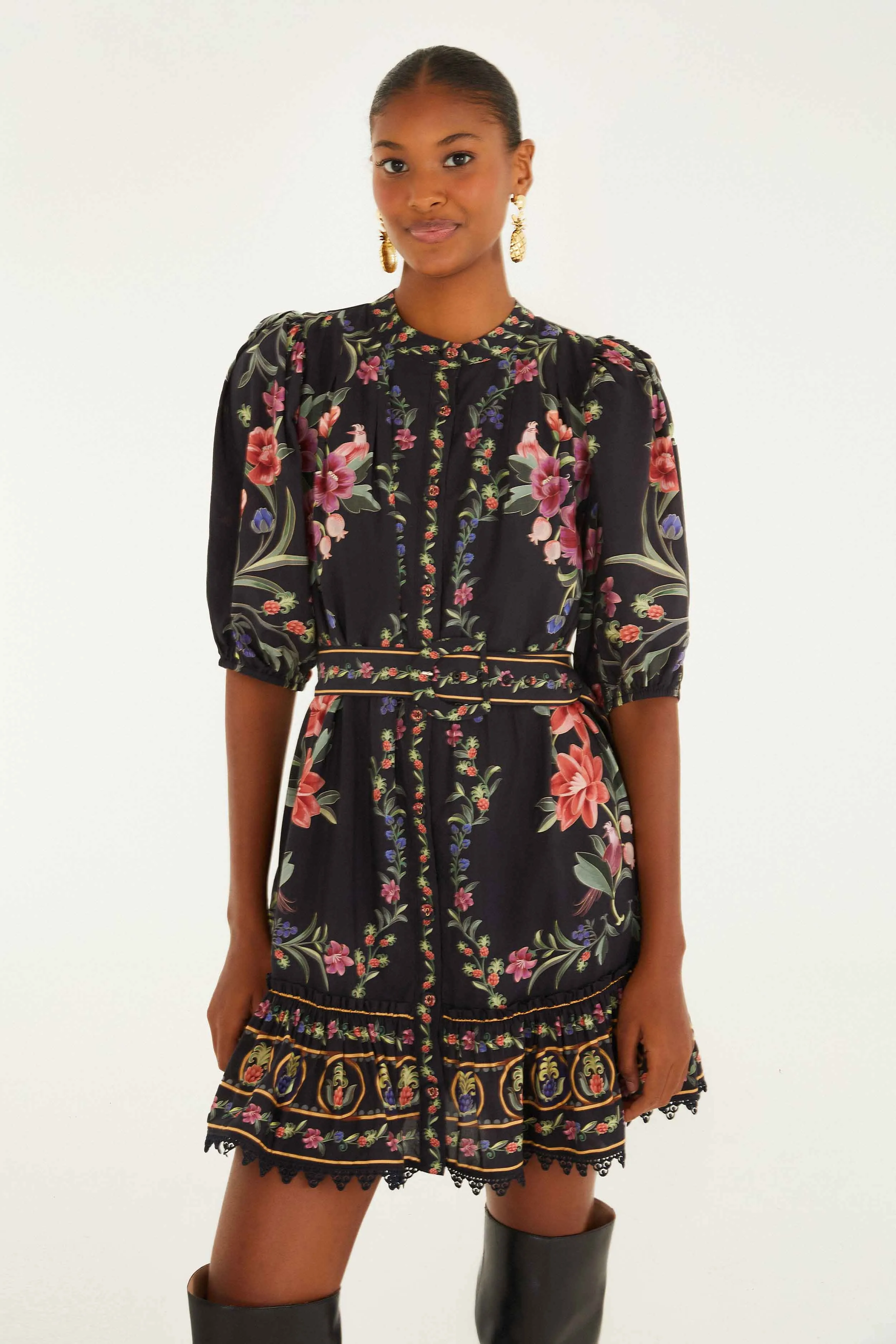 Black Belle Garden Lace Belted Mini Dress Club Rush