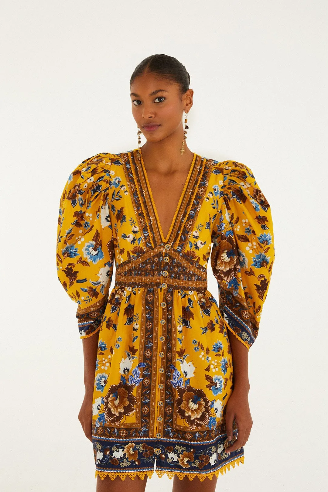 Sleek Wear Yellow Flowering Garden Tree Mini Dress
