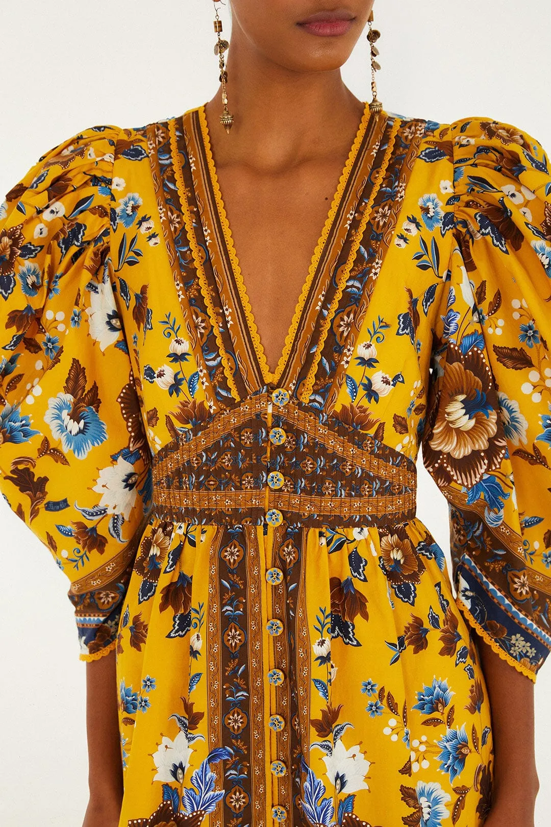 Yellow Flowering Garden Tree Mini Dress Pose Queen