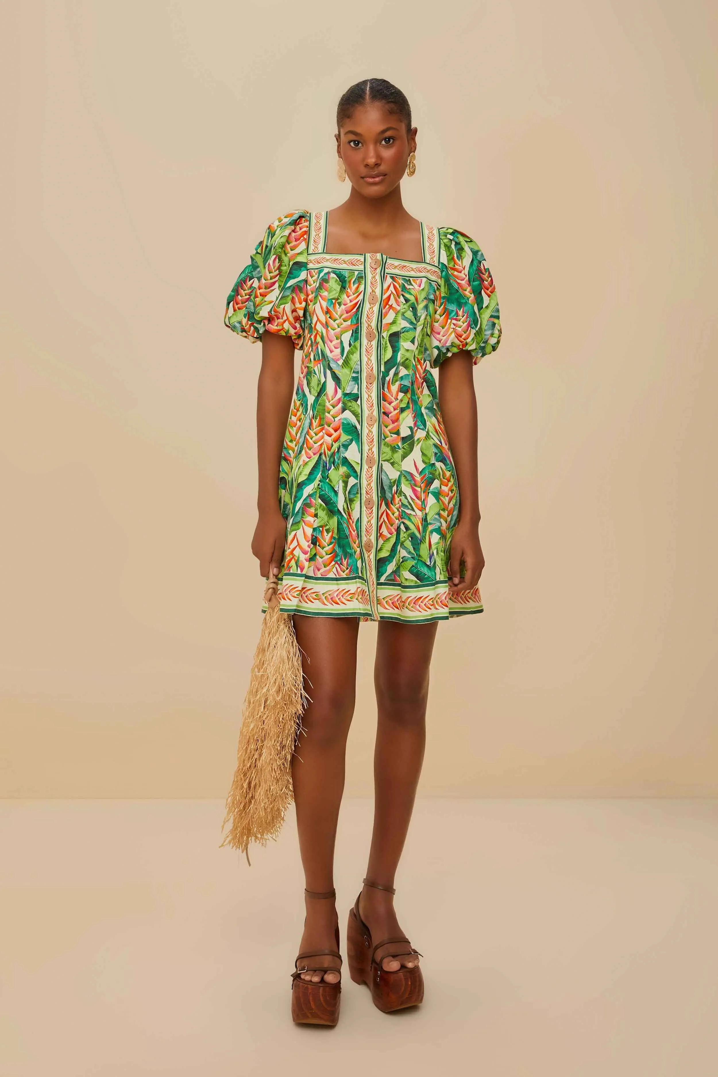 Glow Beat Off-White Heli Leaves LENZING? ECOVERO? Euroflax? Mini Dress