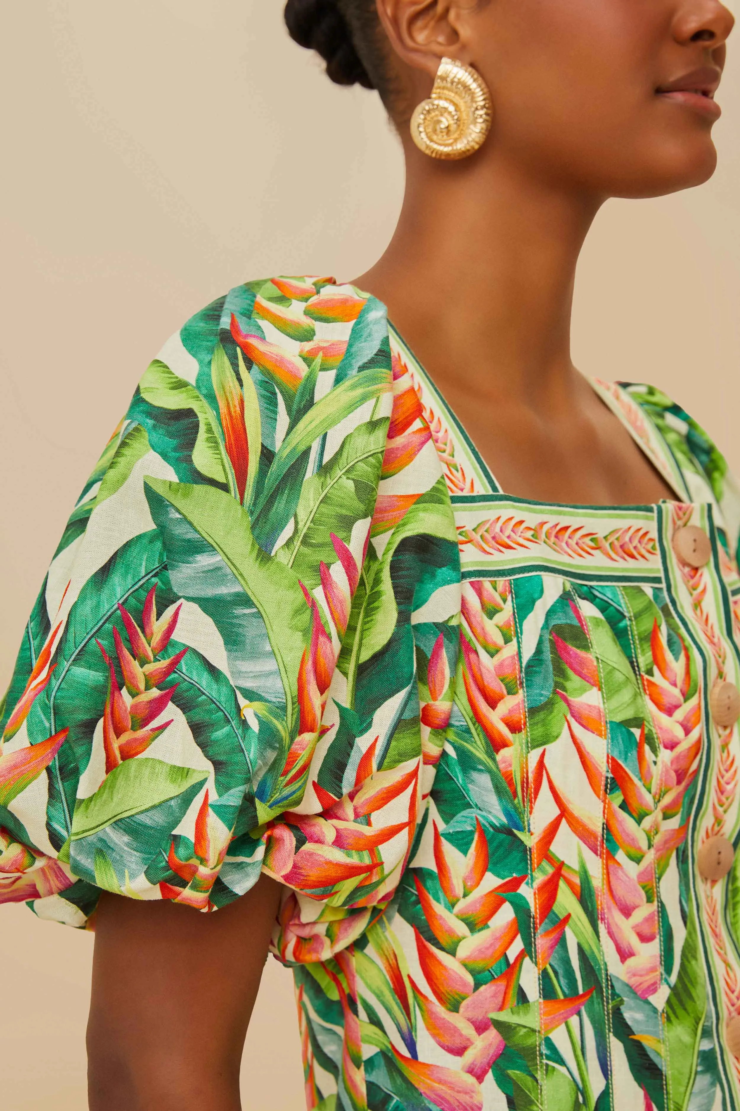 Off-White Heli Leaves LENZING? ECOVERO? Euroflax? Mini Dress Night Pop Ruched Bodice Structure
