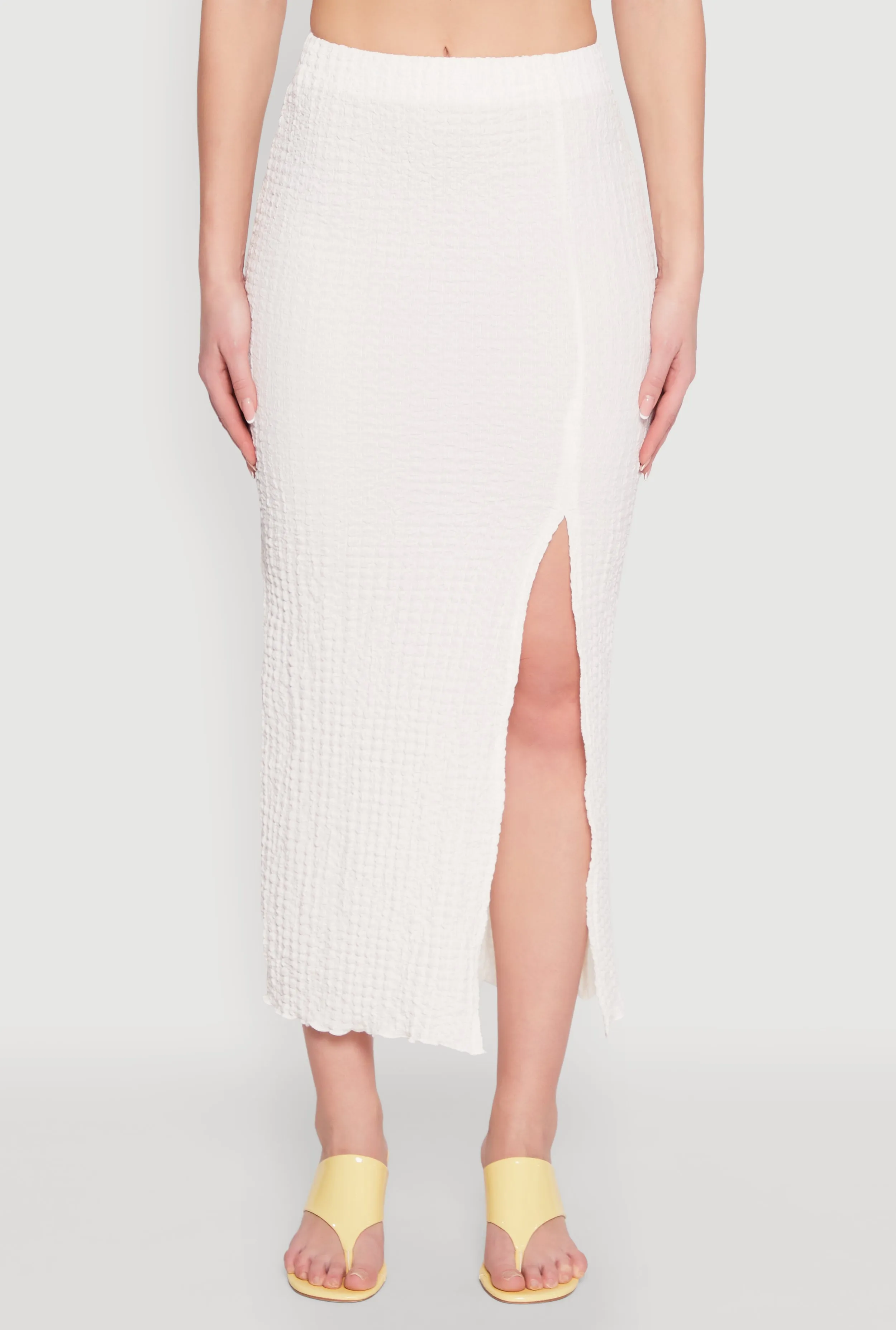 Almost Famous Textured Knit Side Slit Skirt Comfort Mood Heritage Brand