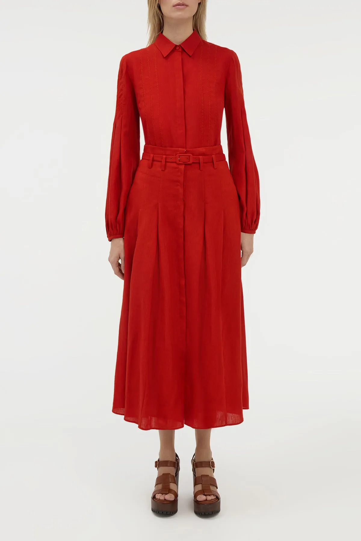 Teen Fresh Dugald Pleated Midi Skirt in Antelope Orange Aloe Linen