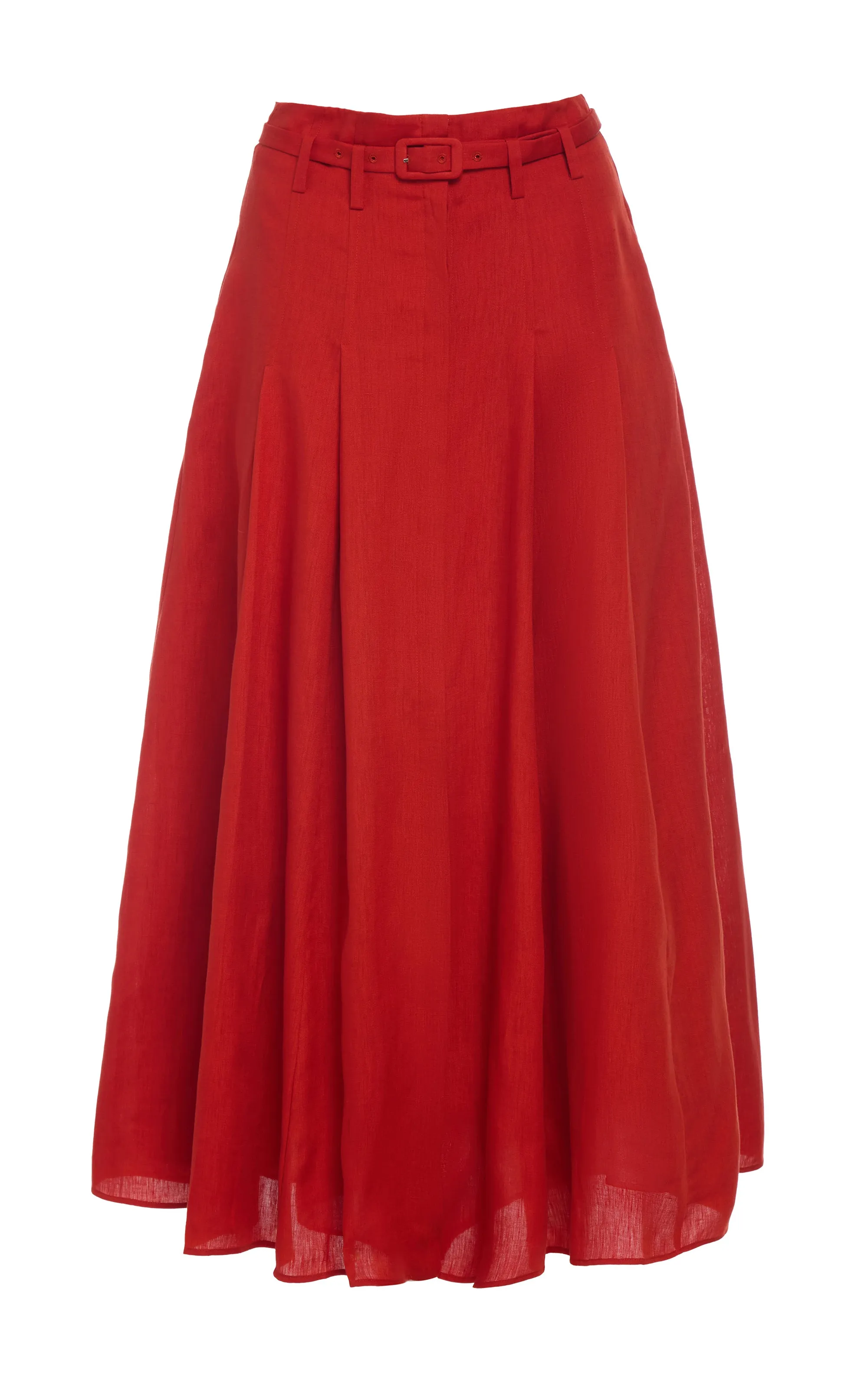 Dugald Pleated Midi Skirt in Antelope Orange Aloe Linen PillingResistant