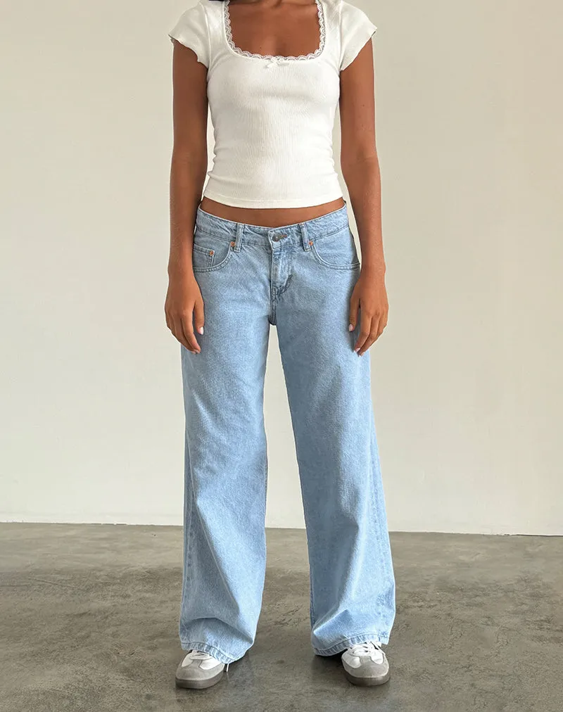SkinFriendlyElastic BreathableFabric Roomy Extra Wide Low Rise Jeans in Light Wash Blue