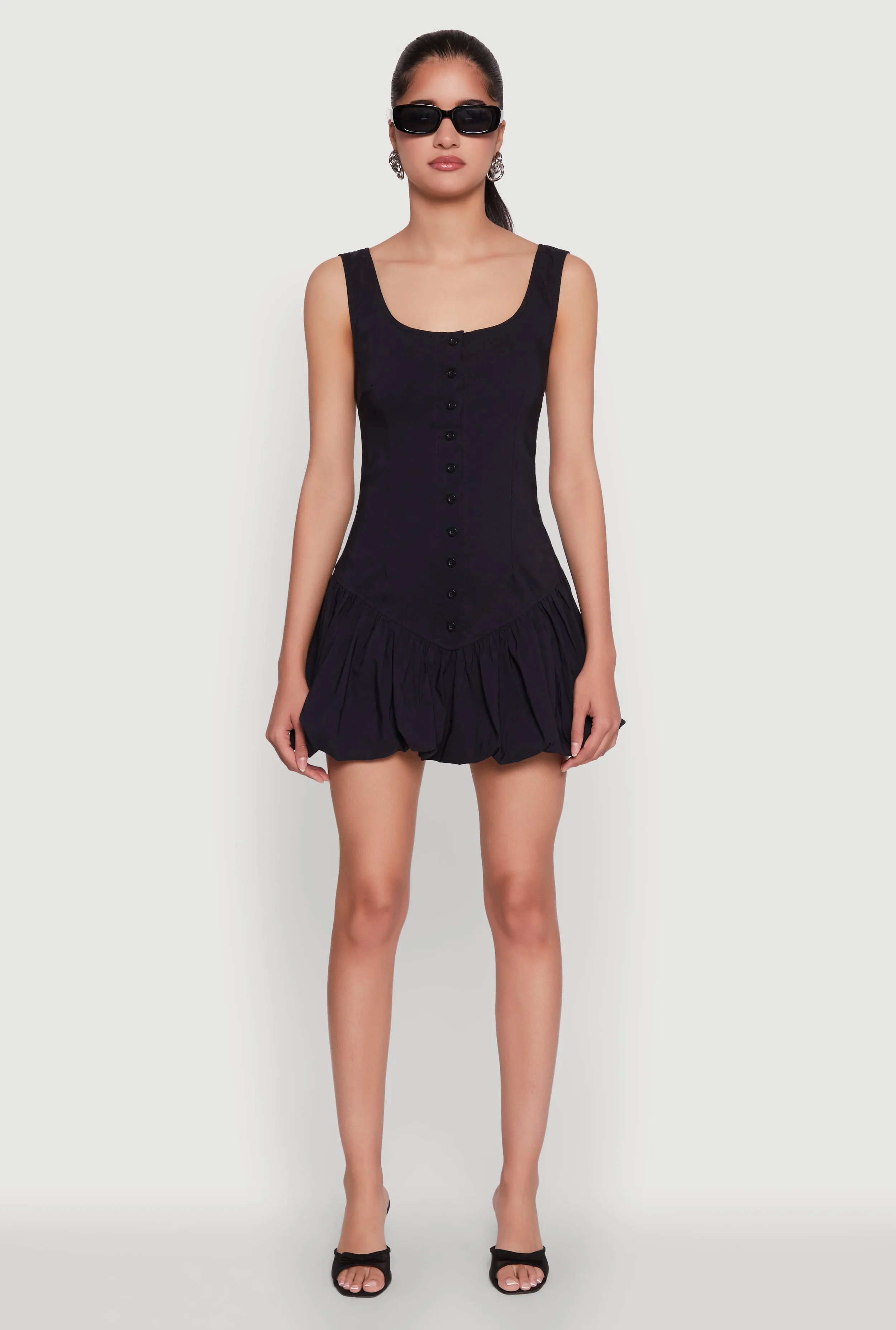 Classic outdoor mini Button Front Mini Bubble Hem Dress