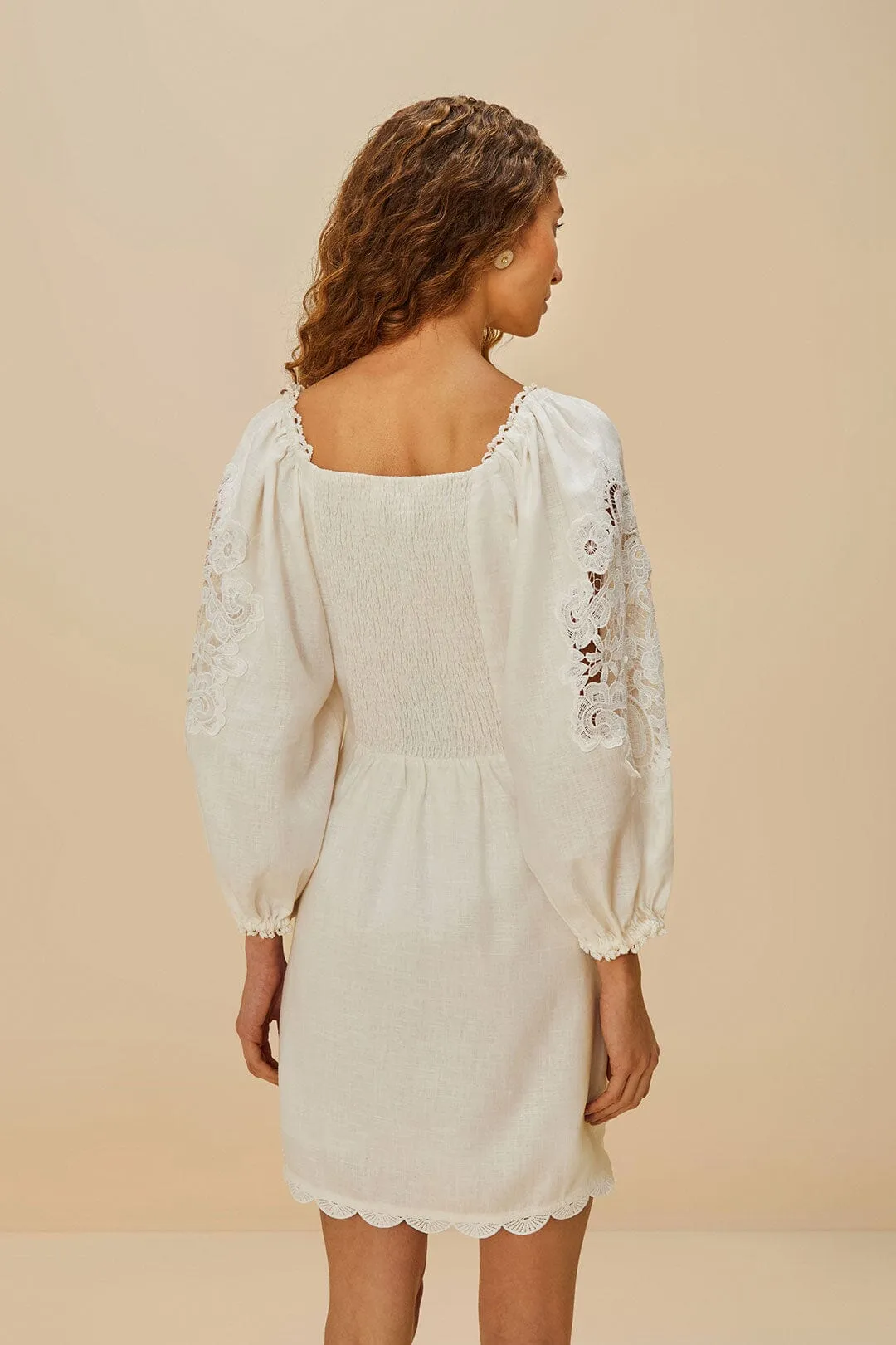 Off-White Embroidered Euroflax? Premium Linen Mini Dress Flirty Fit