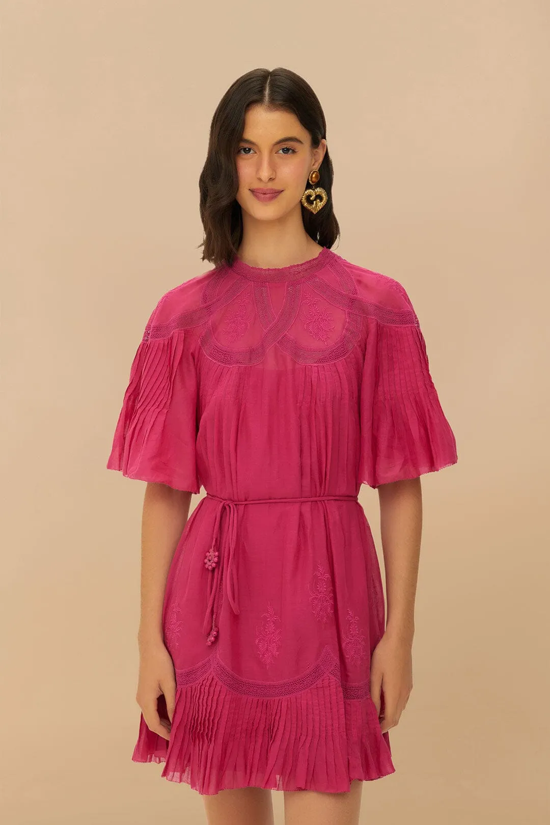 Pink Short Sleeve Ruched Mini Dress Youthful Chic