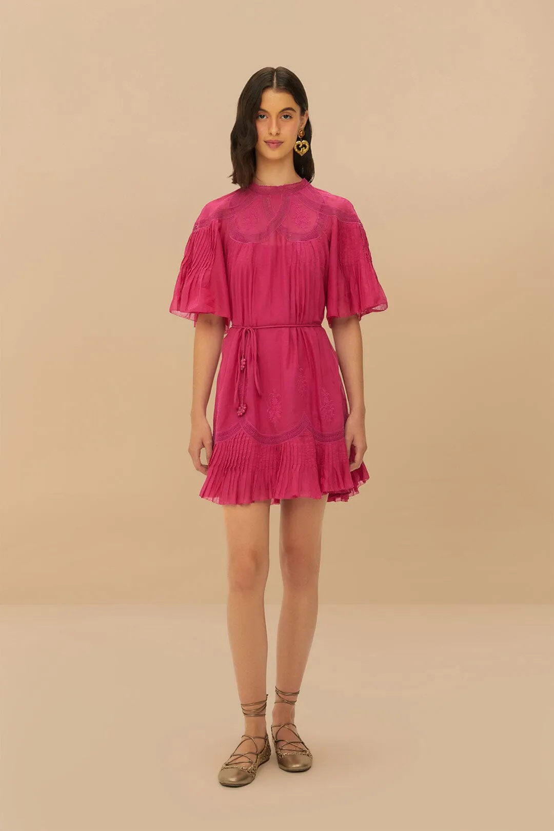 Pink Short Sleeve Ruched Mini Dress All Season Wear Relaxed Chic