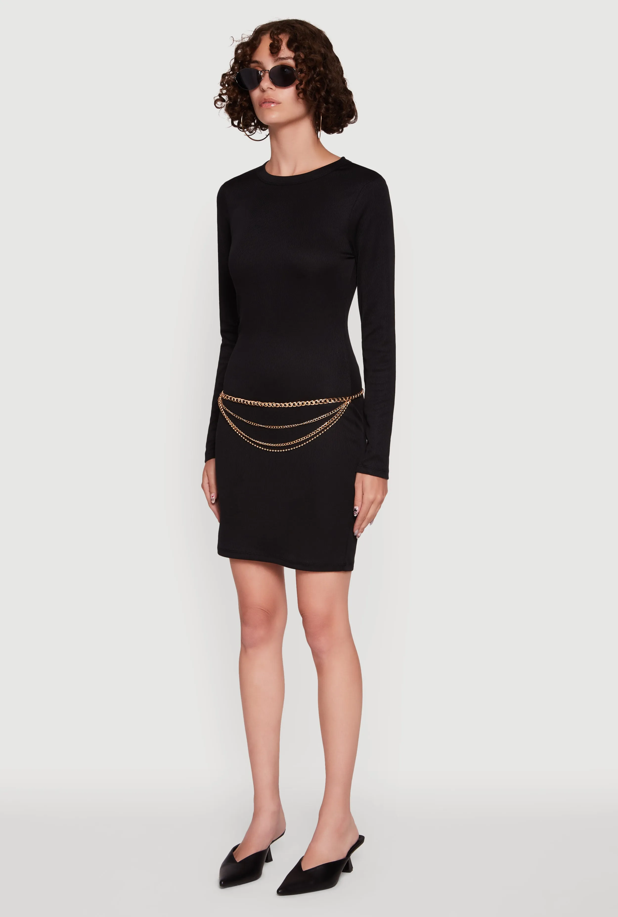 Non Irritating Seams Ribbed Knit Long Sleeve Mini Dress