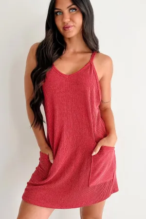 Vibrant Summer Nights Ribbed Romper Dress (Red) Lightweight