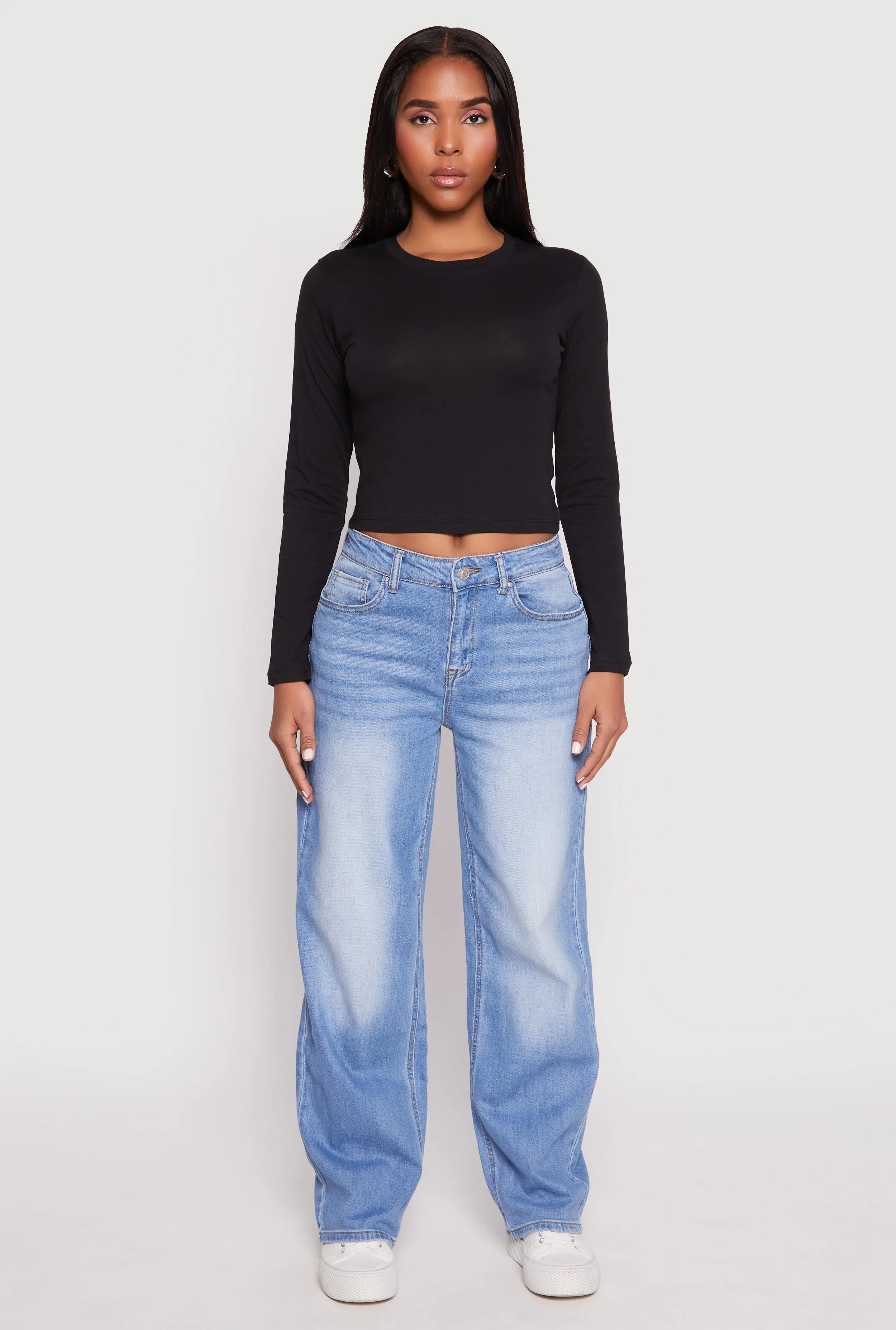 Long Sleeve Crew Neck Crop Top No Fade Technology Urban Style Trend
