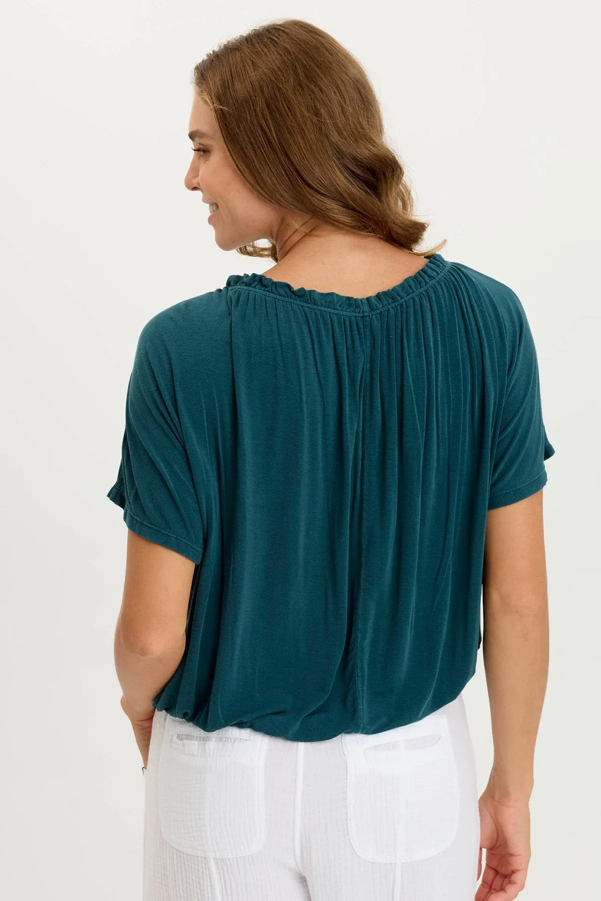 NonIrritating Seams Deitra Jersey Shirred Tee