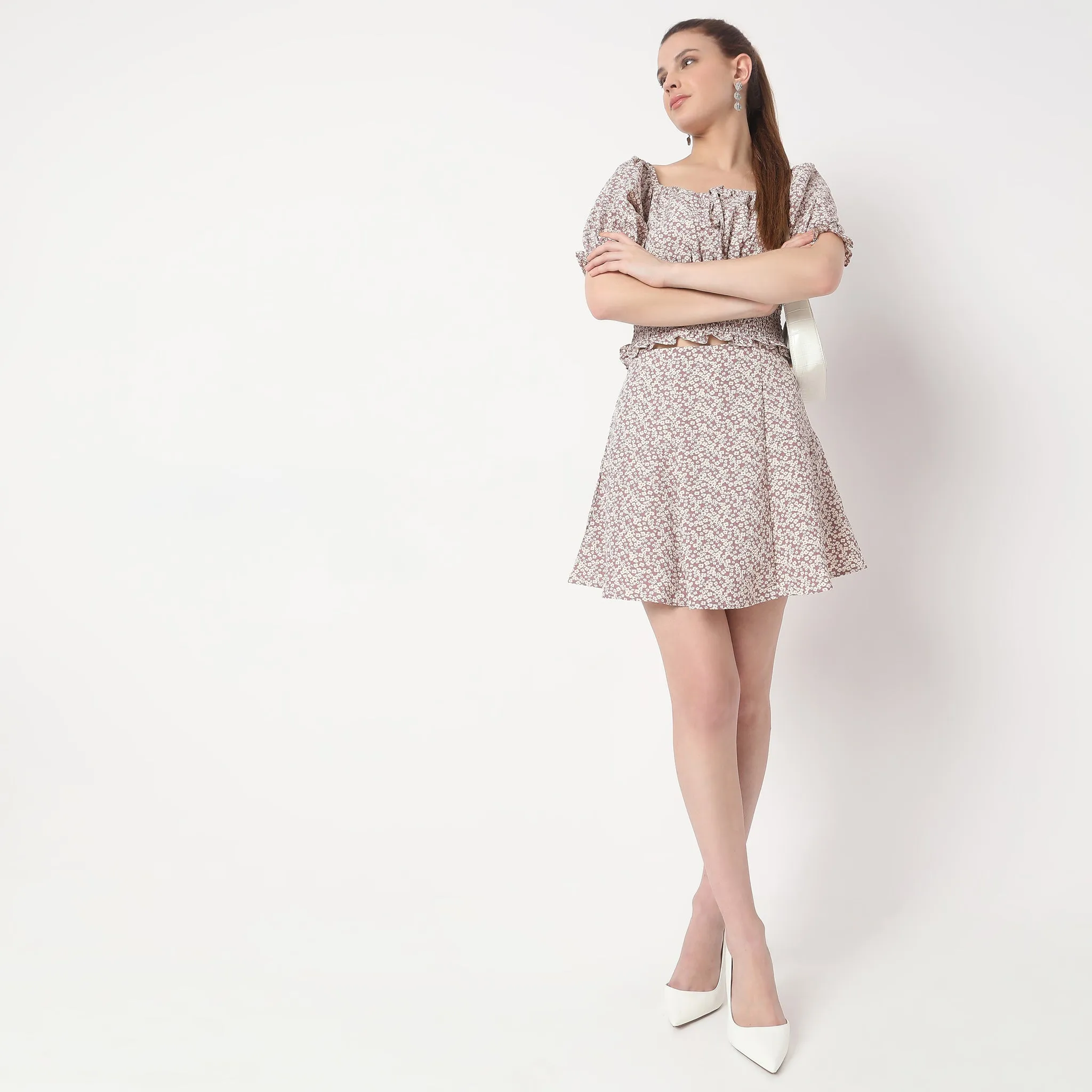 Flare Fit Printed Mid Rise Skirt Queen Glow Velvet Soul