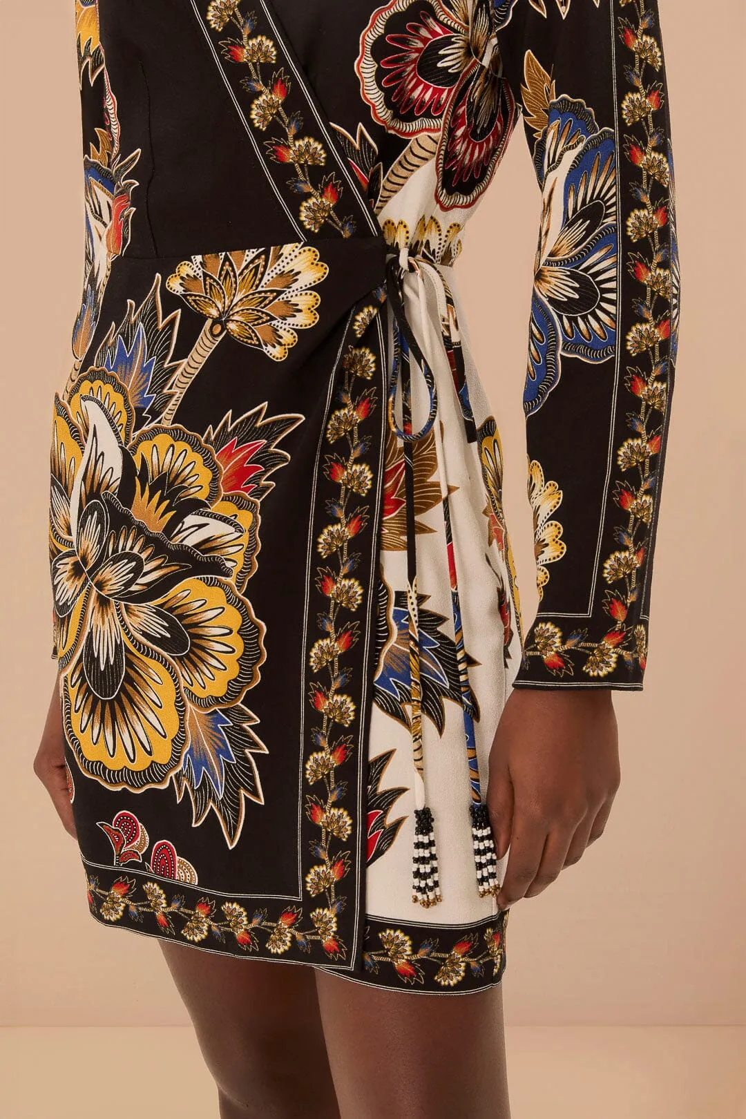 Black Maxi Floral LENZING? ECOVERO? Viscose Wrap Mini Dress Edge Fresh