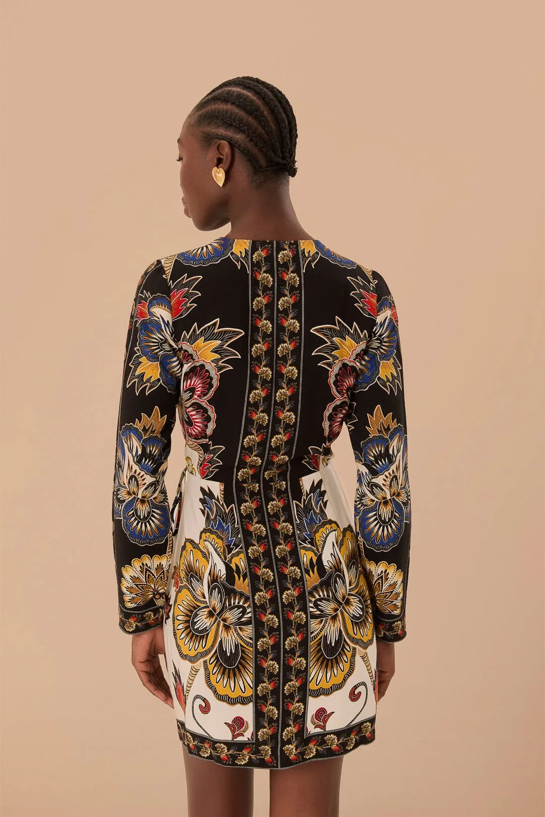 Unisex Fit Fun Beat Black Maxi Floral LENZING? ECOVERO? Viscose Wrap Mini Dress