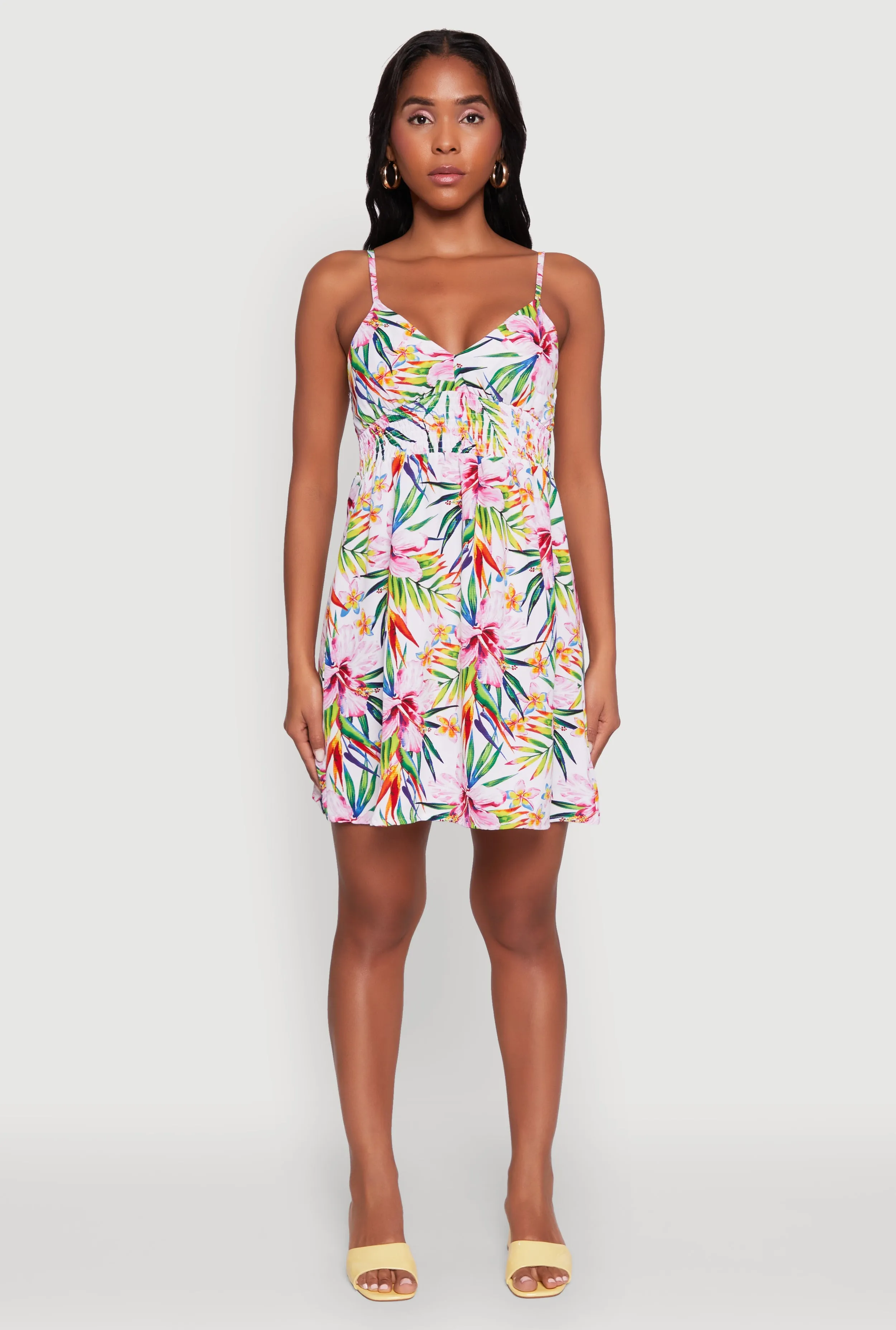 Full Coverage Back Tropical Floral Sleeveless Sundress