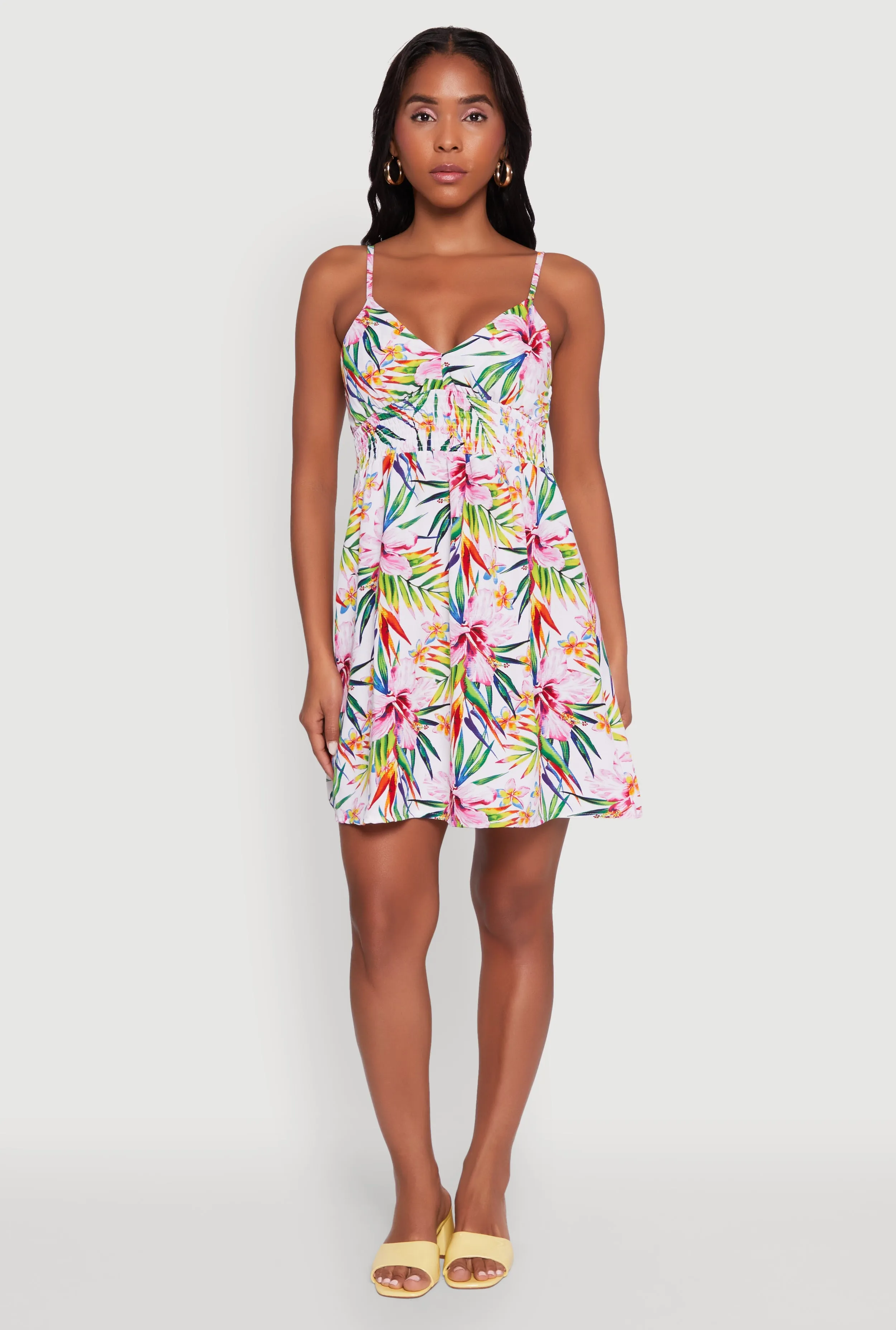 Tropical Floral Sleeveless Sundress Shine Glow