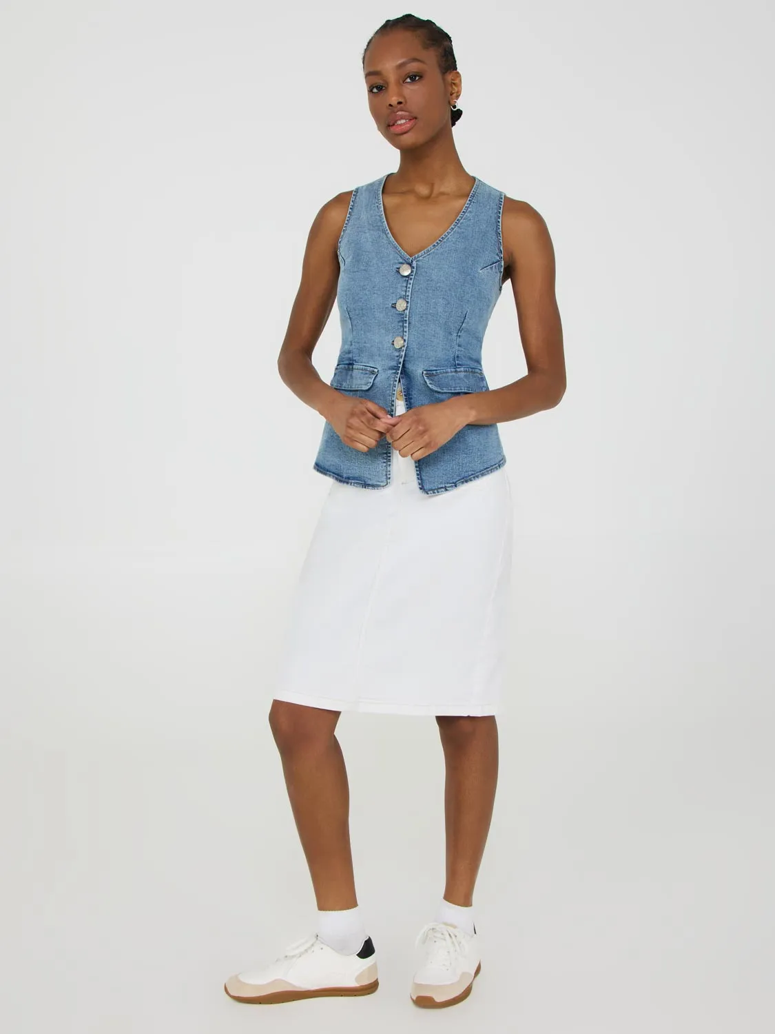 Reinforced Hemline Patch Pocket Denim Pencil Skirt