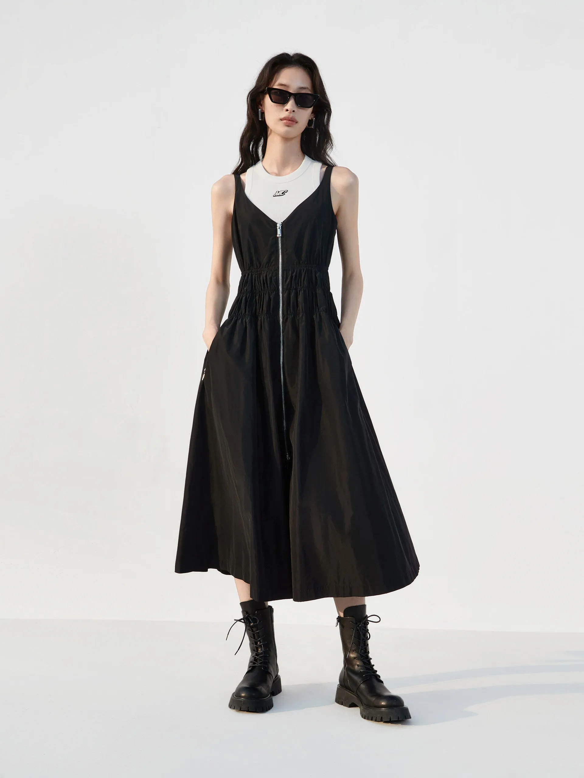 V-neck Ruched Cami Dress Timeless Look Stylish Outfit