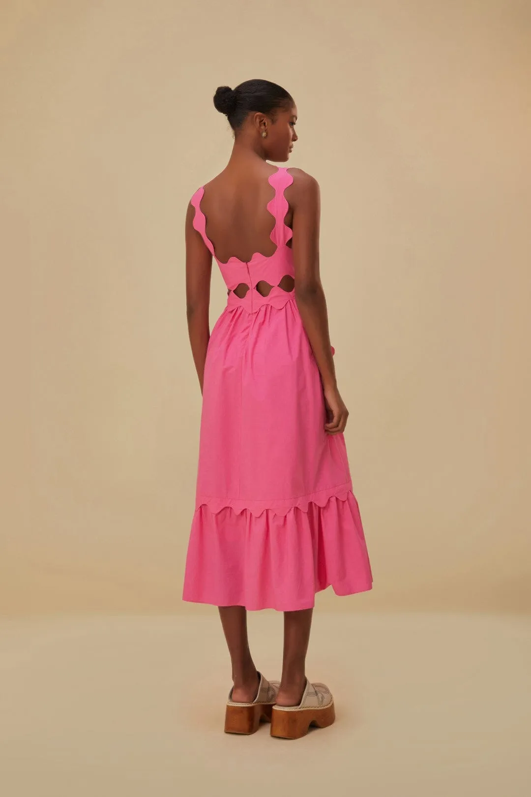 Pink Cut-Out Organic Cotton Midi Dress Weekend Ready Simple Comfort