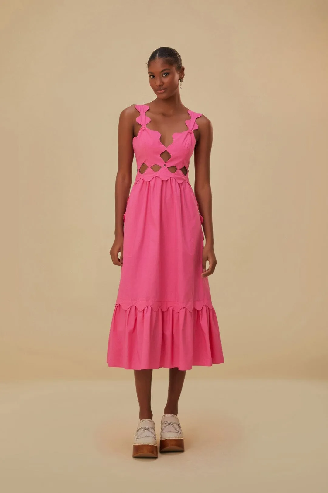 Pink Cut-Out Organic Cotton Midi Dress Chic Traveler