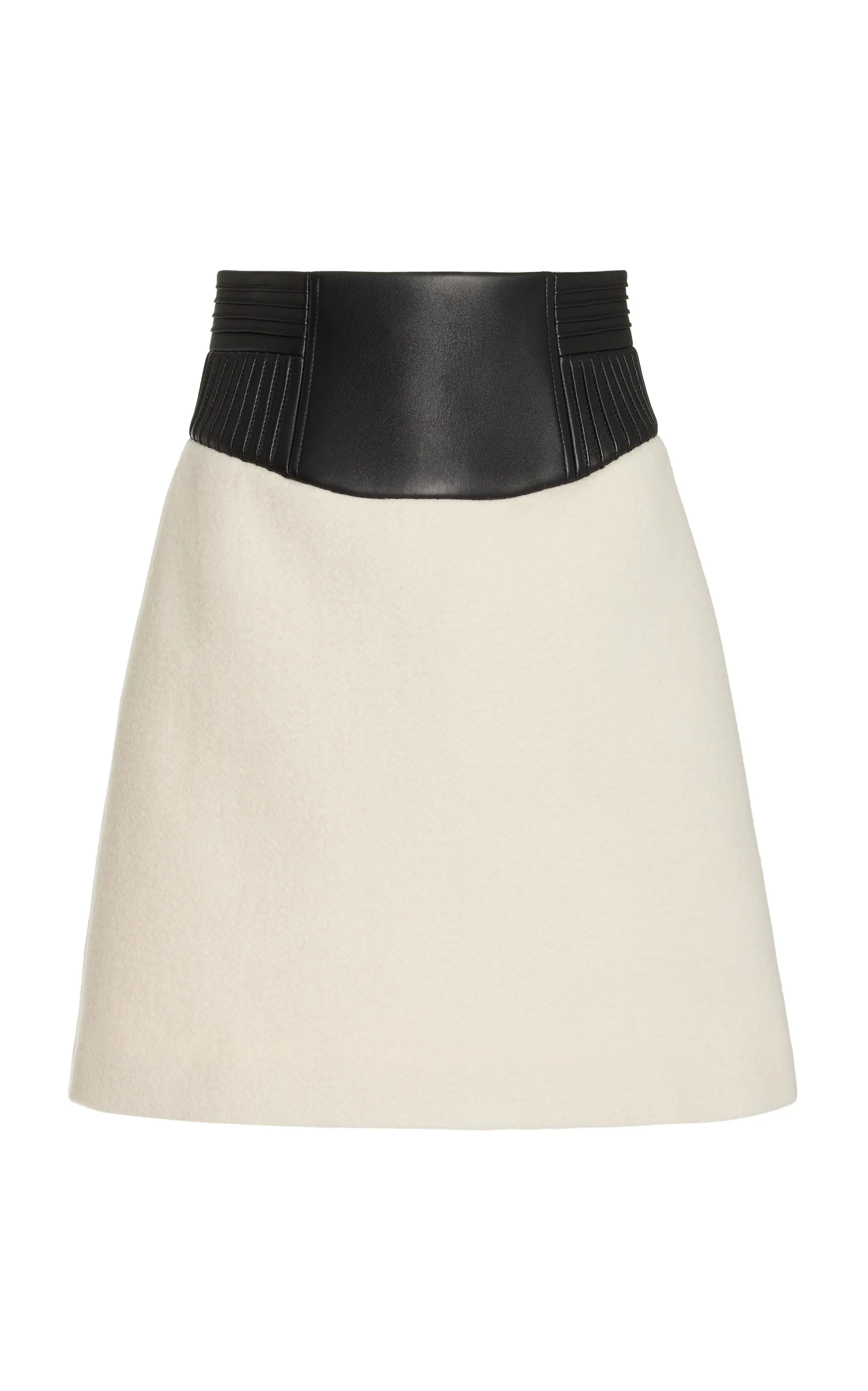 Day Off Felix Mini Skirt in Ivory Double-Face Recycled Cashmere Felt with Nappa Leather Waistband
