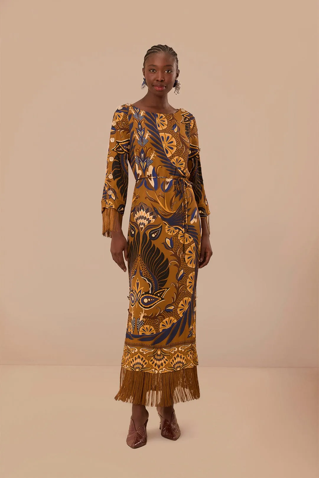 Gold Heart Forest LENZING? ECOVERO? Viscose Maxi Dress Golden Hour Layered maxi for special events