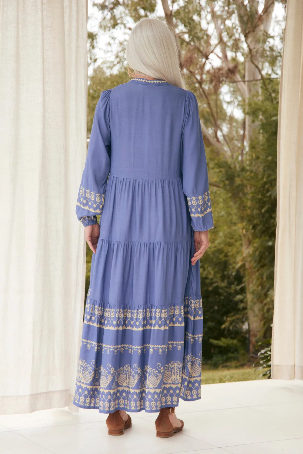 Romantic resort wear color block Sabre V-Neck Dress in Breeze