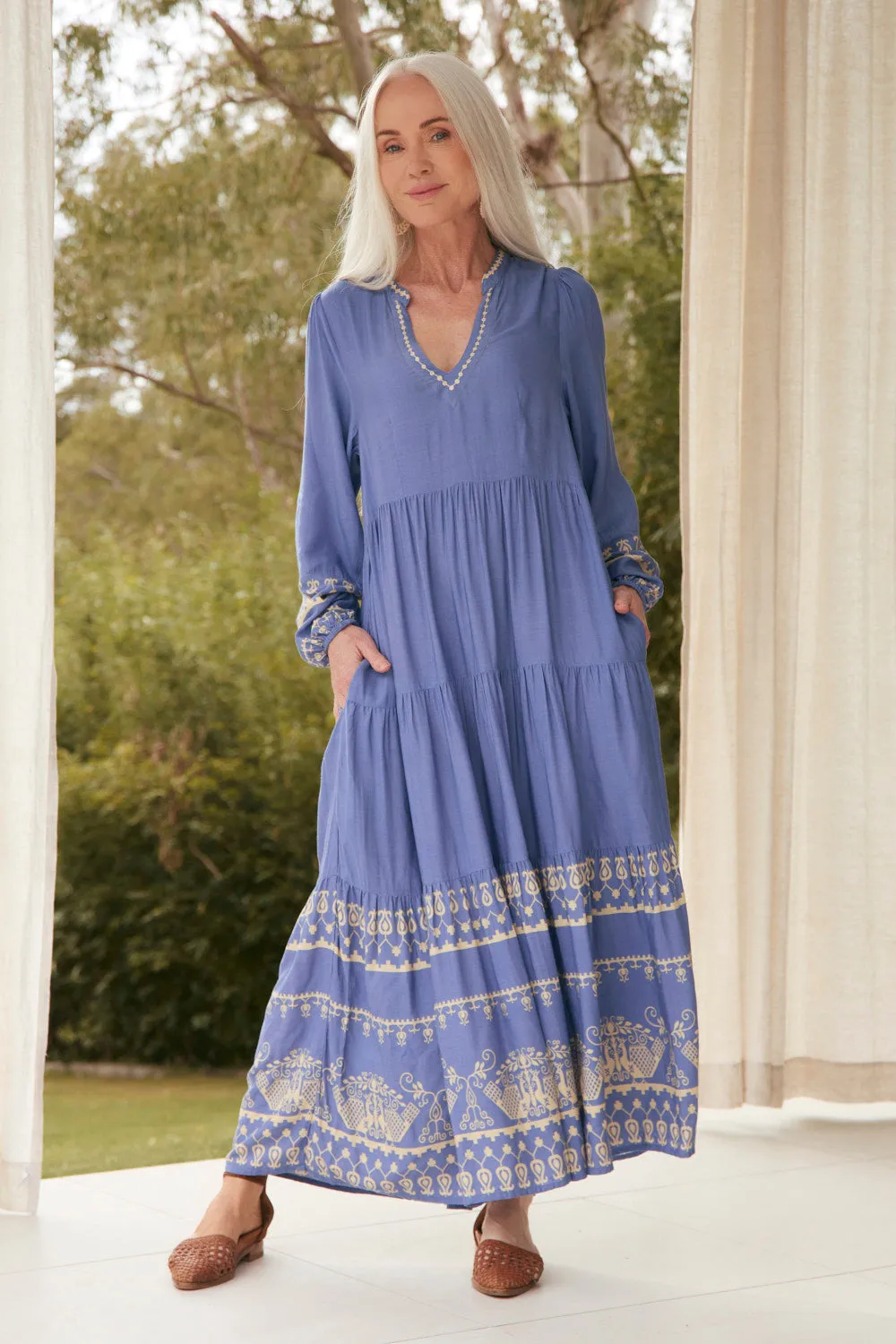 The flowing nature of this dress provides a relaxed fit while still looking elegant Beautiful event maxi Sabre V-Neck Dress in Breeze