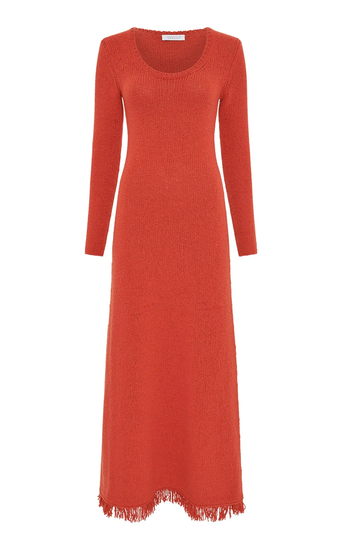 Maribel Fringe Knit Maxi Dress in Antelope Orange Cashmere AntiOdor Fabric