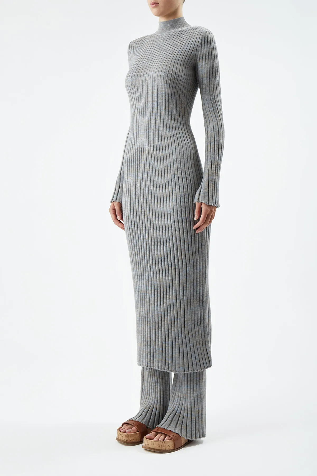 Organic Ease Castor Knit Dress in Light Blue Melange Cashmere