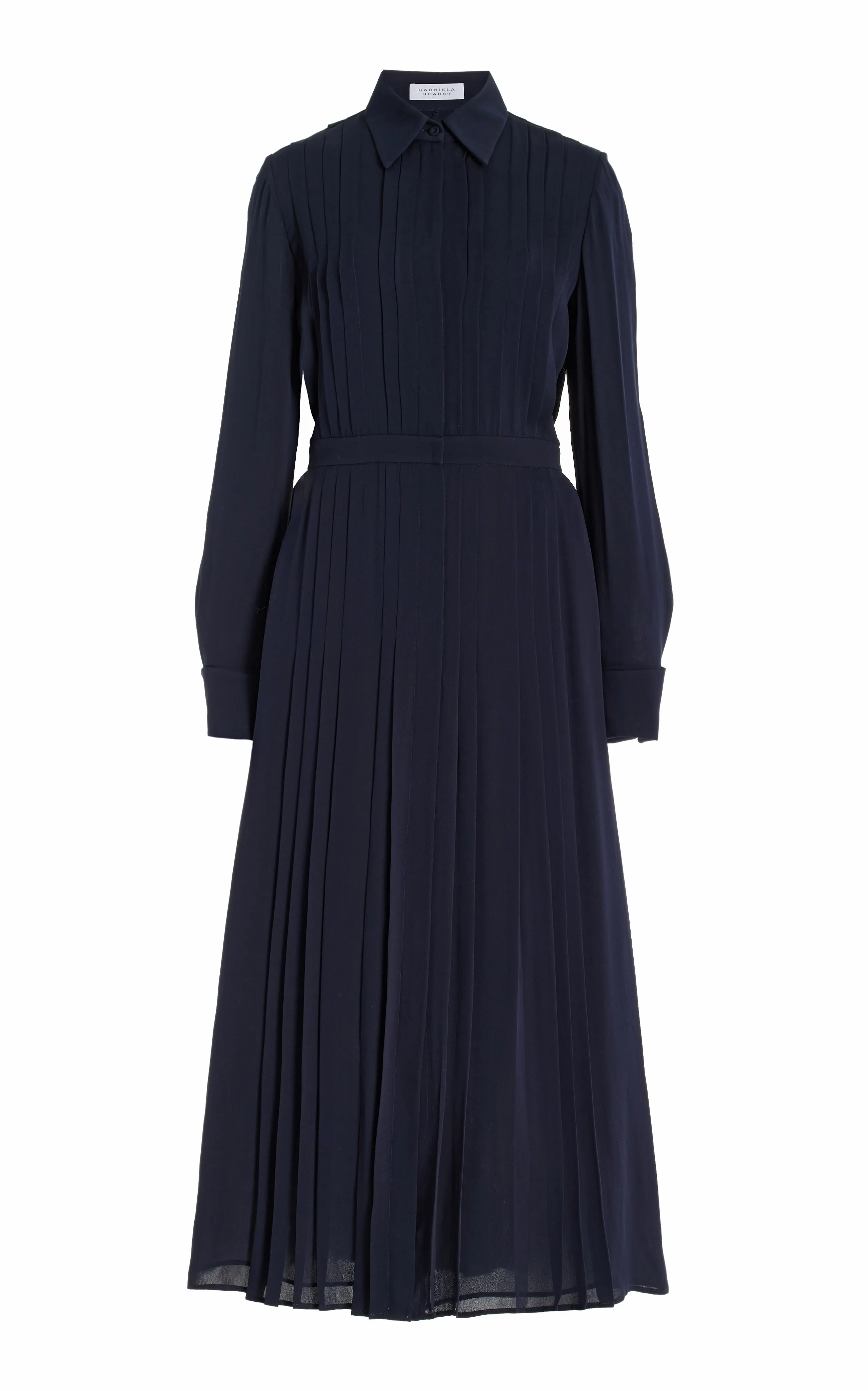 Delphine Maxi Shirtdress in Dark Navy Silk Georgette Twill Story Mood