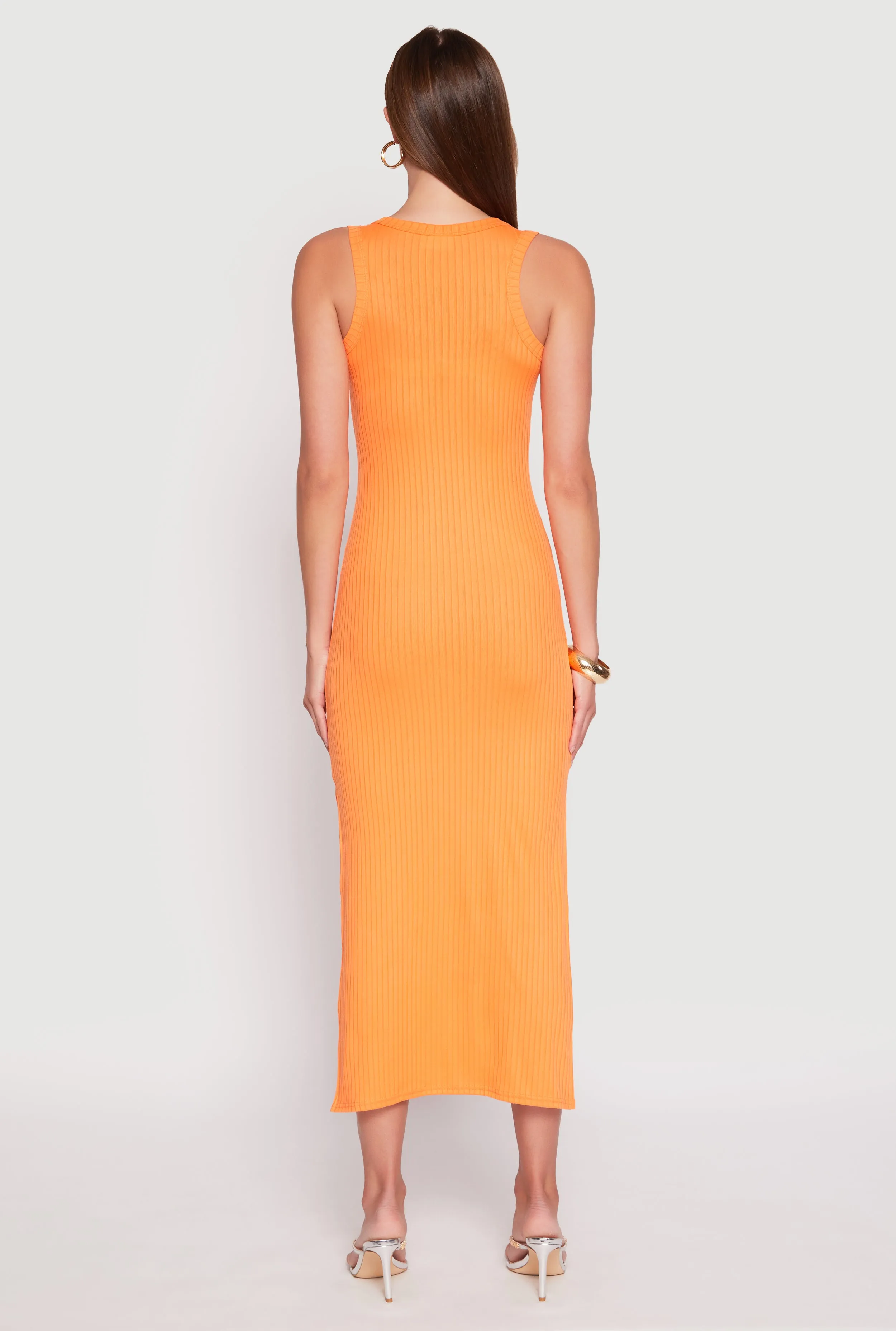 Navy Tone Ribbed Knit Side Slit Tank Dress