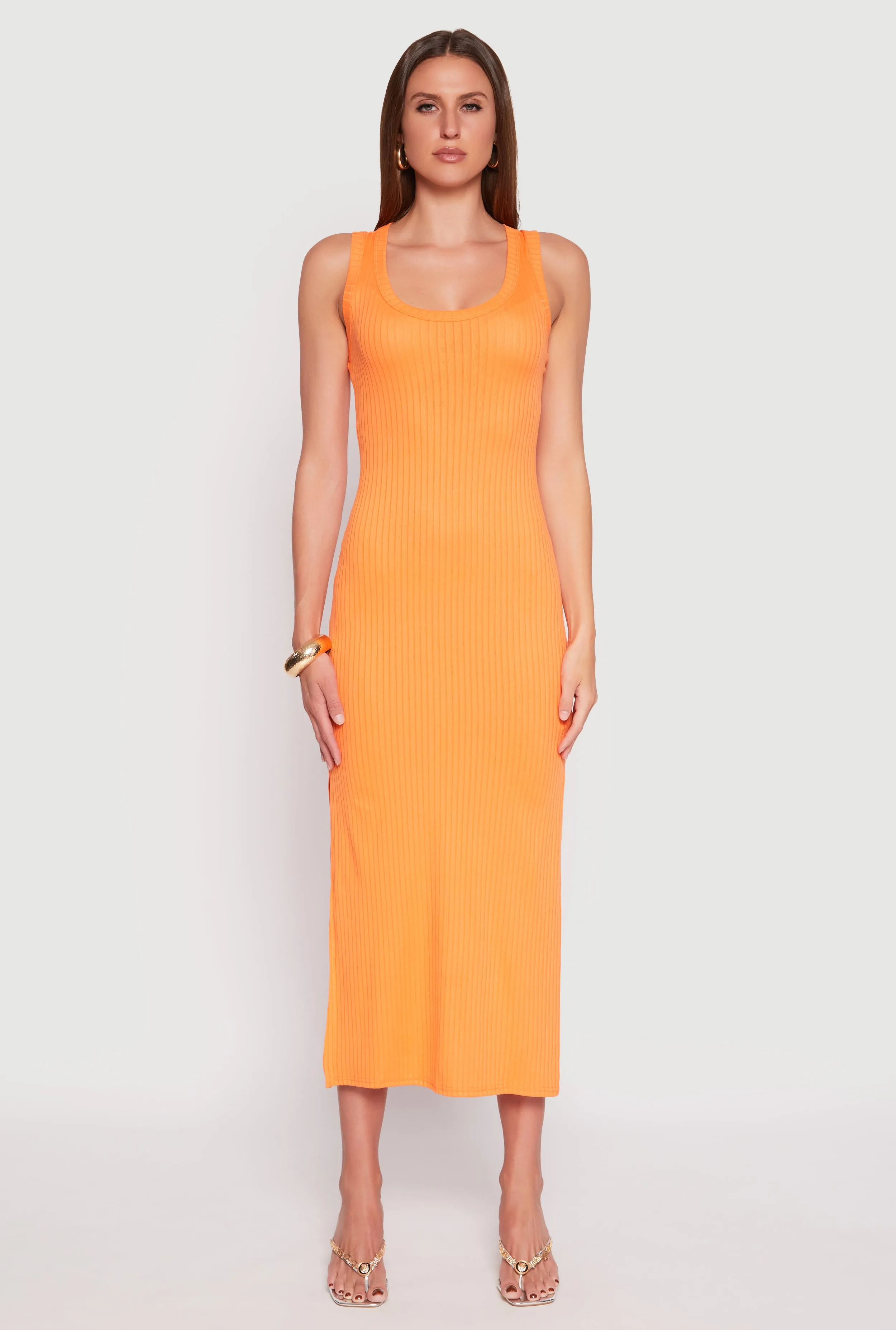 Ribbed Knit Side Slit Tank Dress Ethereal Air Boho Spirit