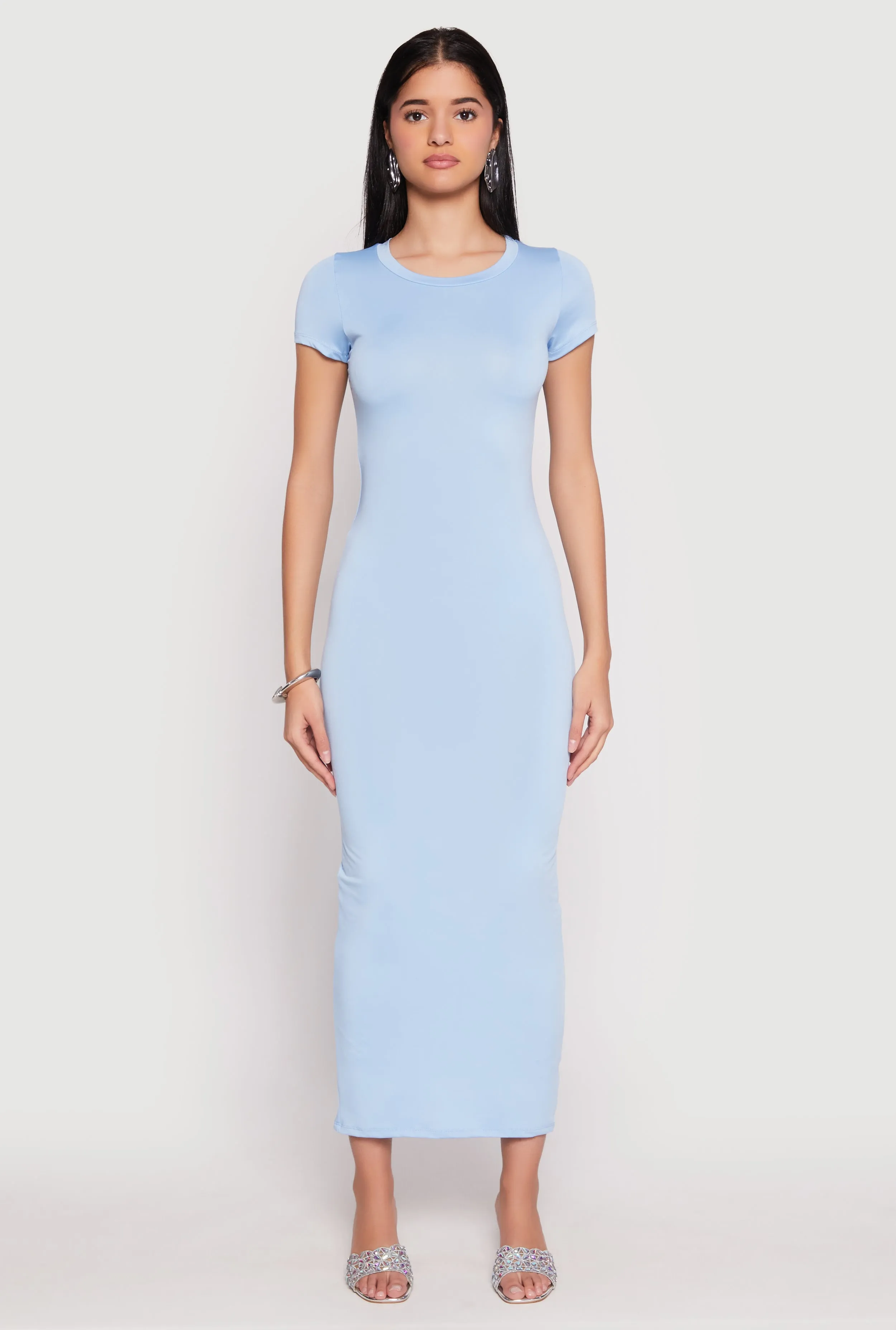 Short Sleeve Slit Back Maxi Dress Georgette Flow