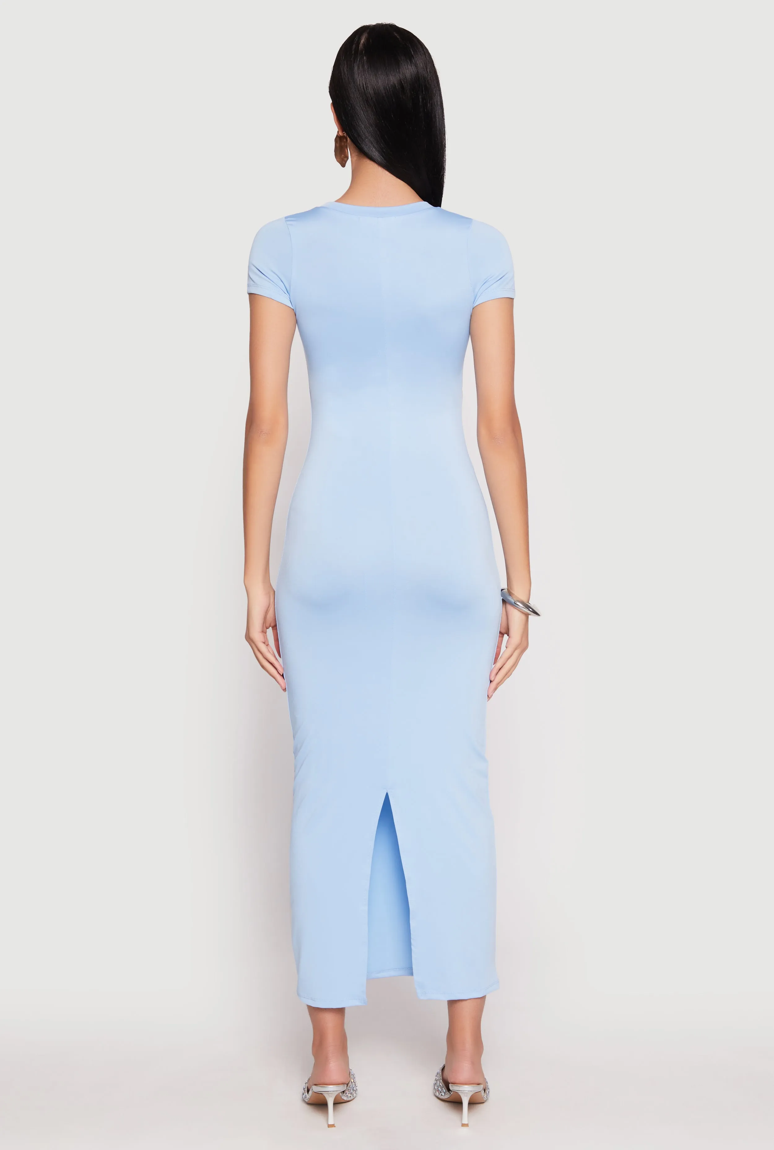 Cowl Neck Autumn Gold Short Sleeve Slit Back Maxi Dress
