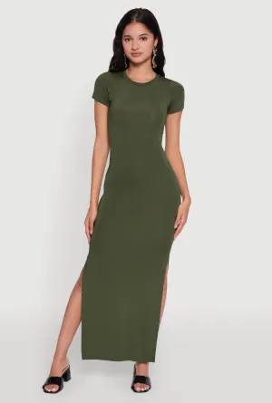 french chic Daisy Crew Neck Side Slit T Shirt Dress