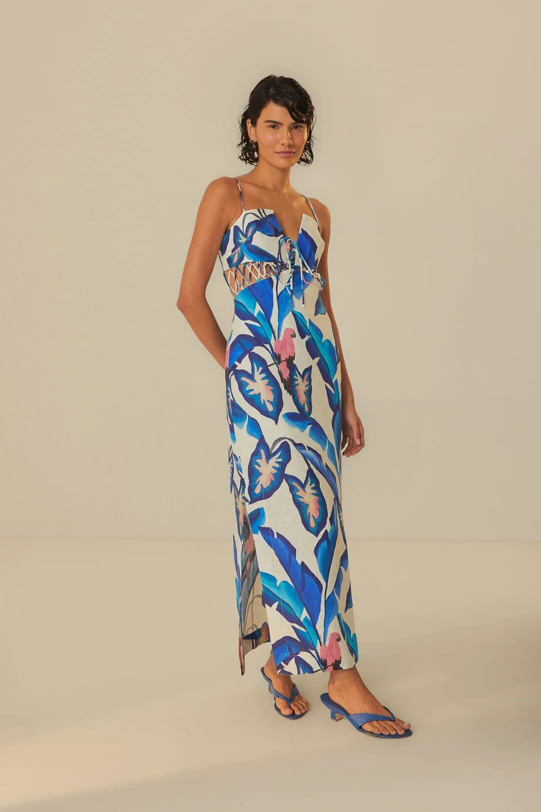 Off-White Blue Foliage Maxi Dress natural fiber