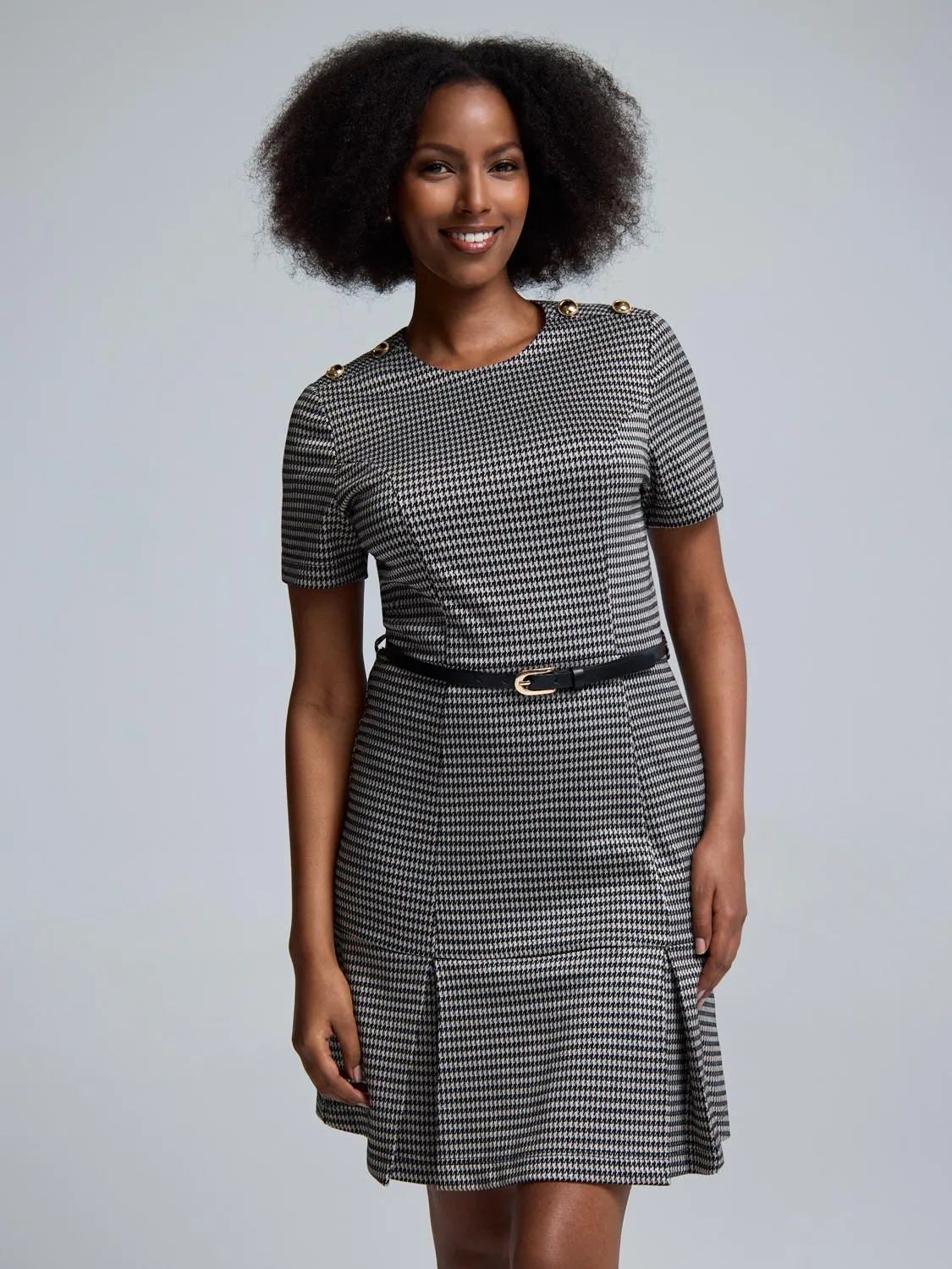 Belted Mini Check Dress Scene Mode