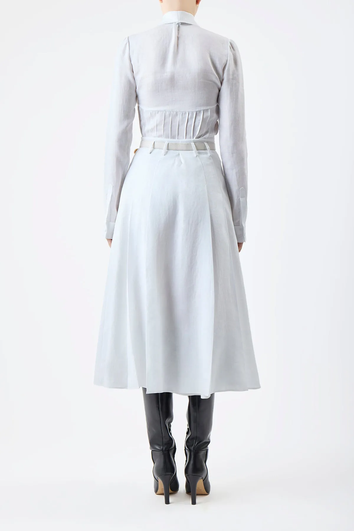 Dugald Pleated Midi Skirt in White Aloe Linen DurableReinforcedElbow