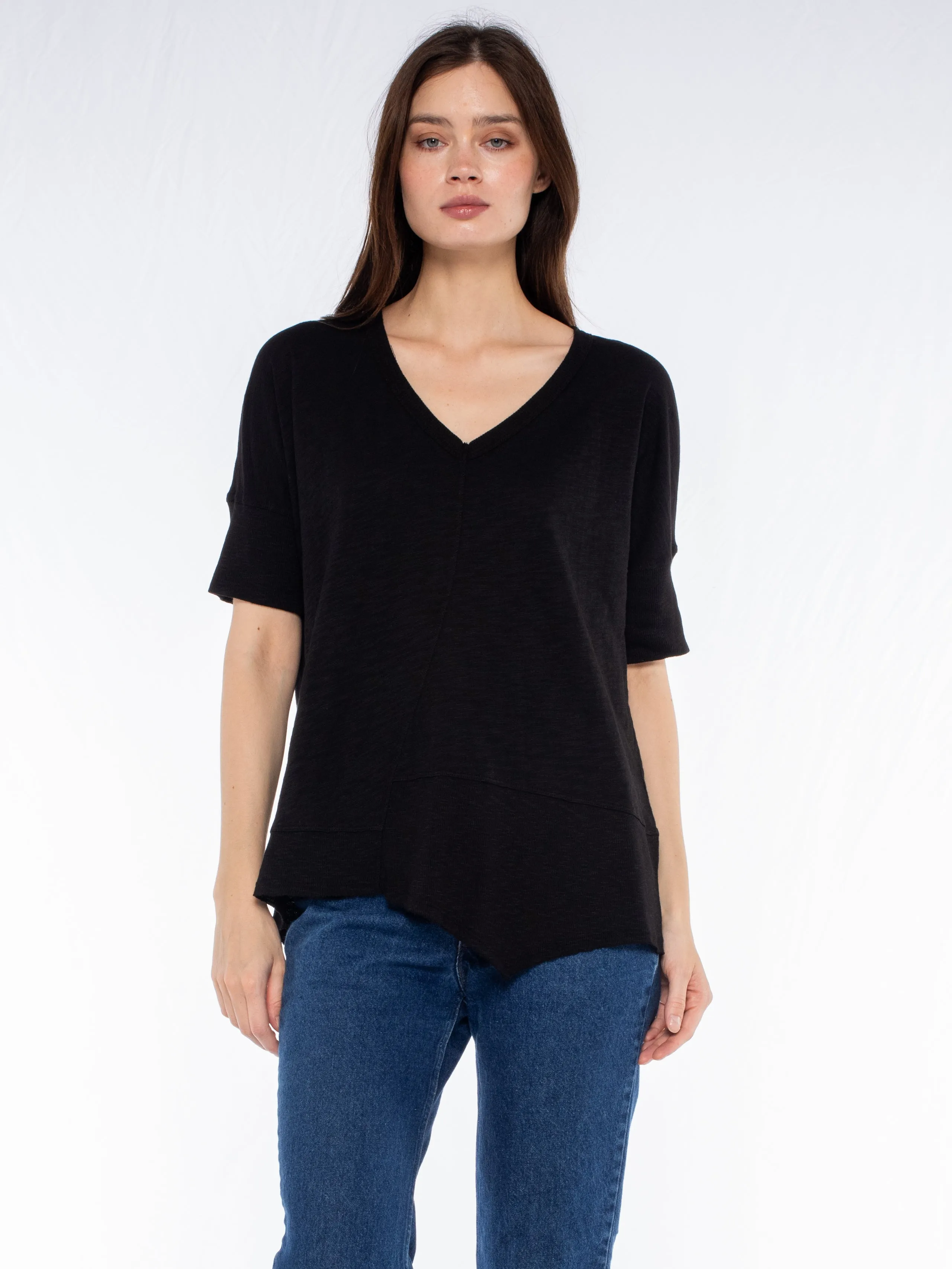 Ship Glow V-Neck Short Sleeve Tee w/Rib Slanted Hem