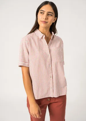 CARLA - Button-Down Blouse with Chest Pocket | Cotton and Linen (WHITE / TERRACOTTA) NonRestrictive Design