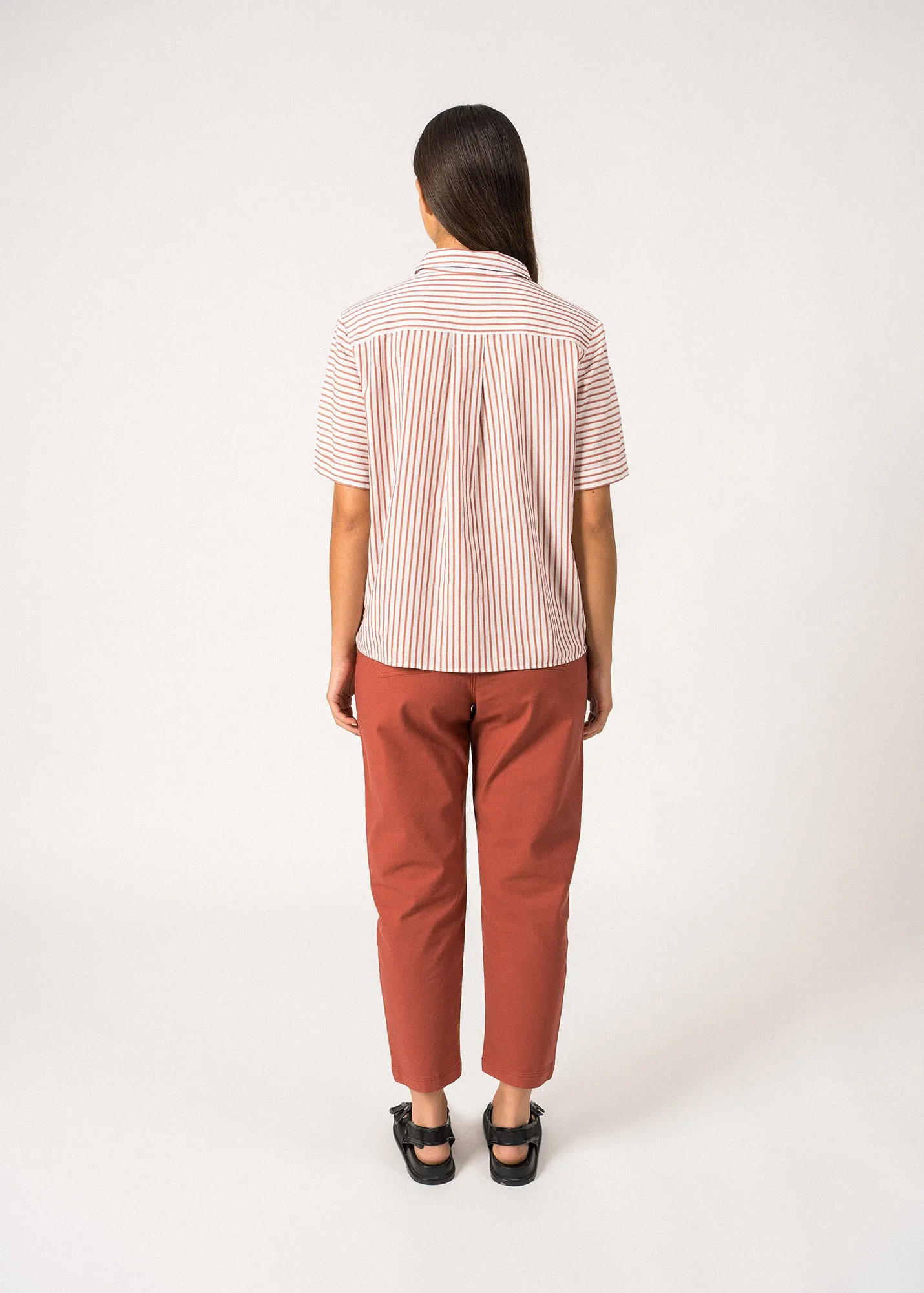 AdjustableWaist TemperatureRegulatingLining CARLA - Button-Down Blouse with Chest Pocket | Cotton and Linen (WHITE / TERRACOTTA)