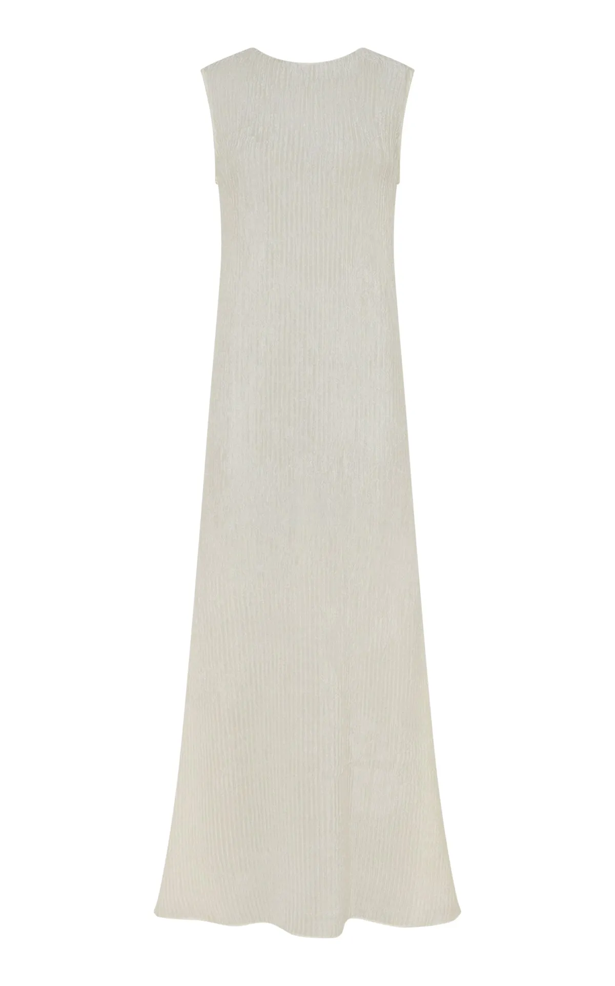 Carling Maxi Dress in Ivory Plisse Silk Windproof Outer Layer