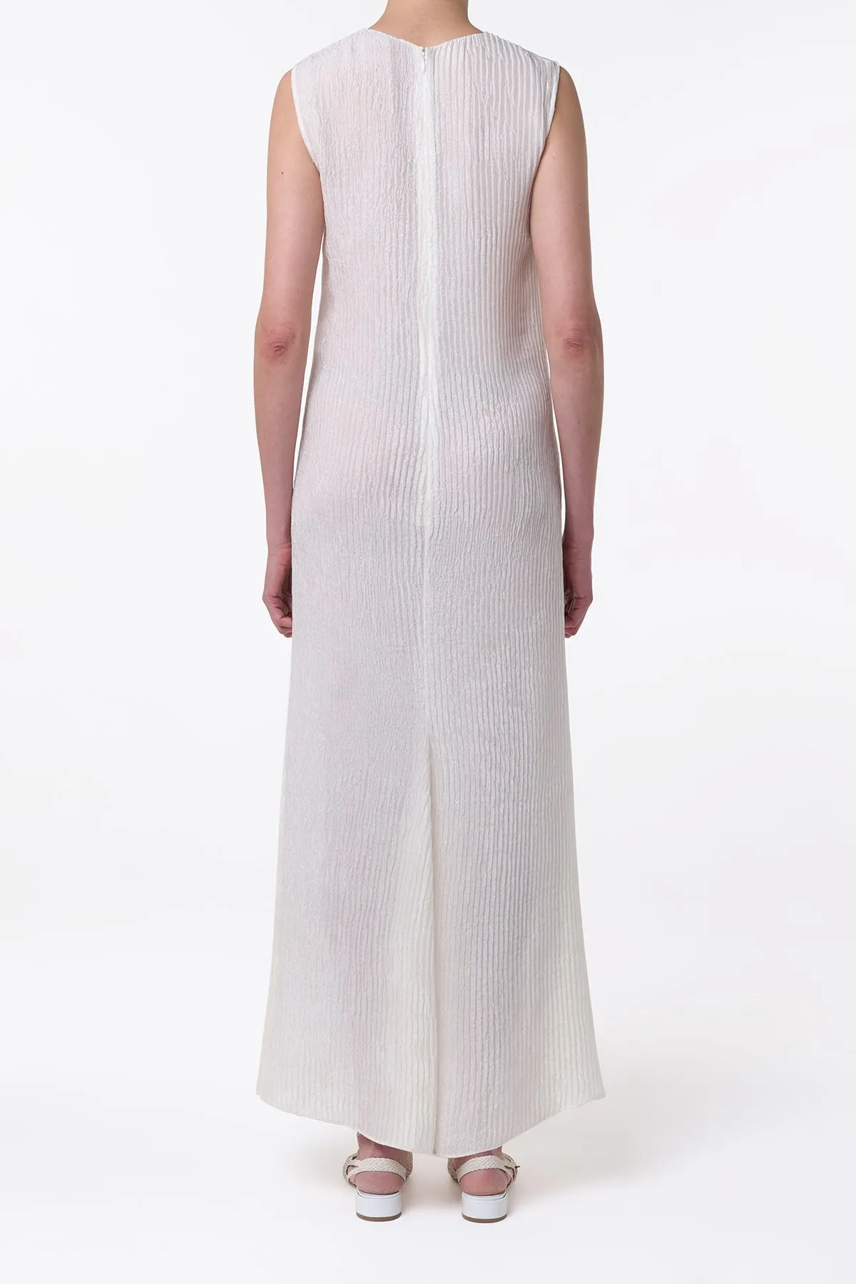 Carling Maxi Dress in Ivory Plisse Silk ThermalRegulating Fabric