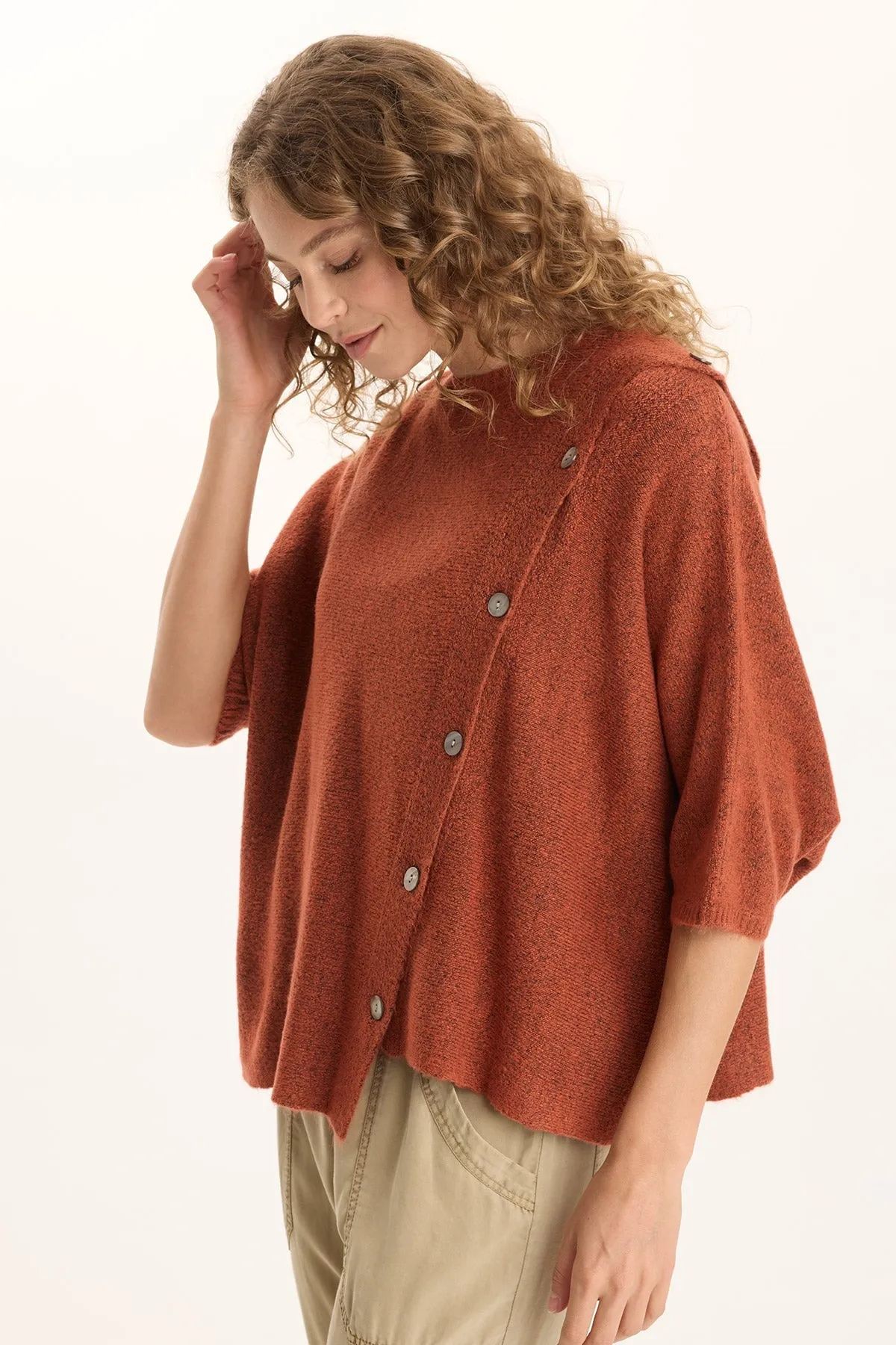 Velvet Soul Osiris Asymmetrical Button Detail Knit Poncho