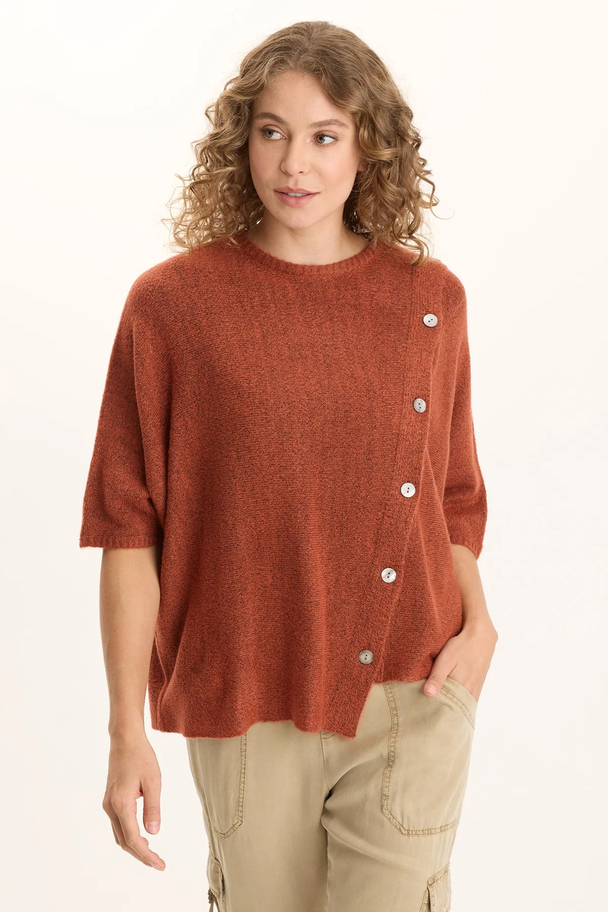 Hero Glow Future Edge Osiris Asymmetrical Button Detail Knit Poncho